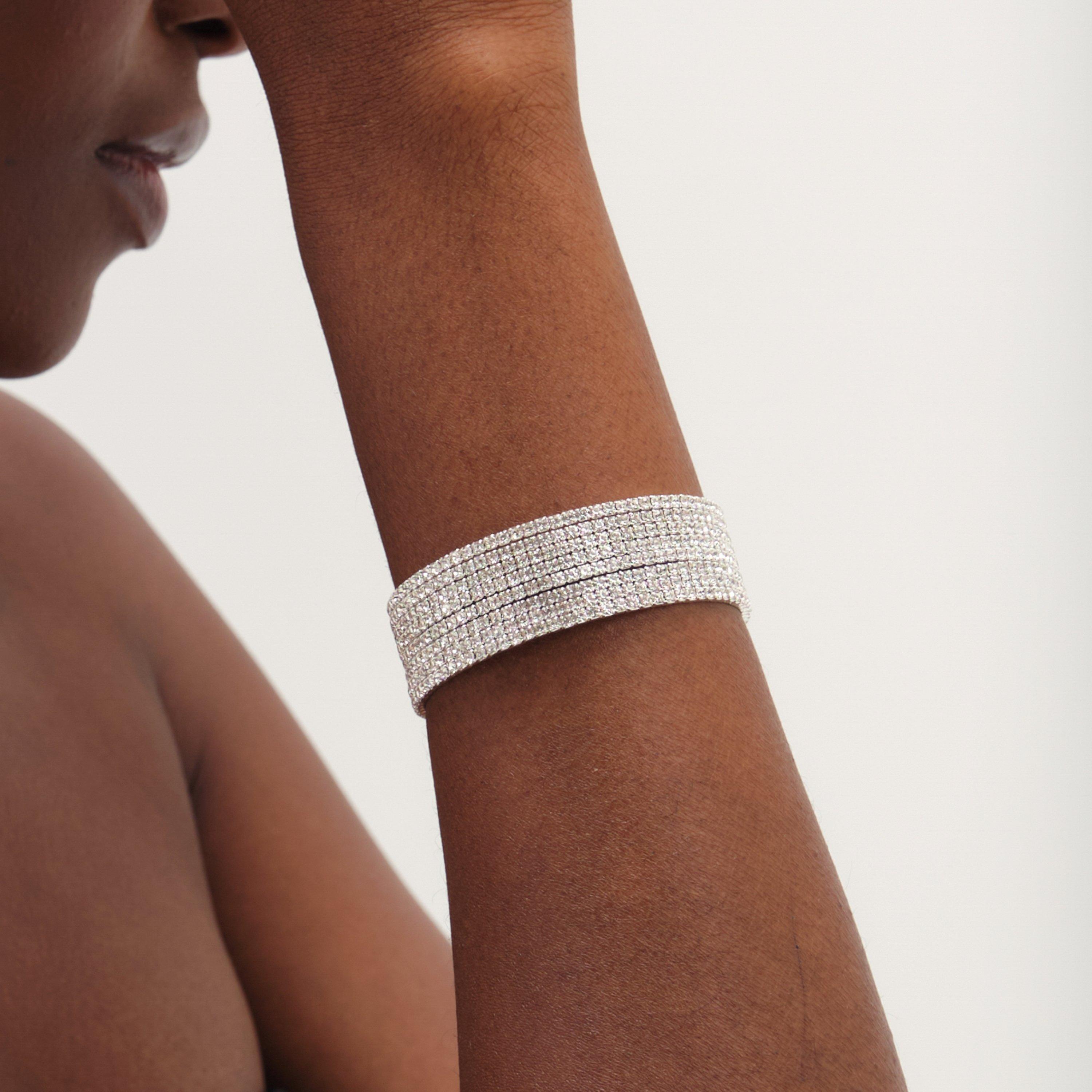 Silver - Mood - Silver Crystal Cuff Bracelet - 2