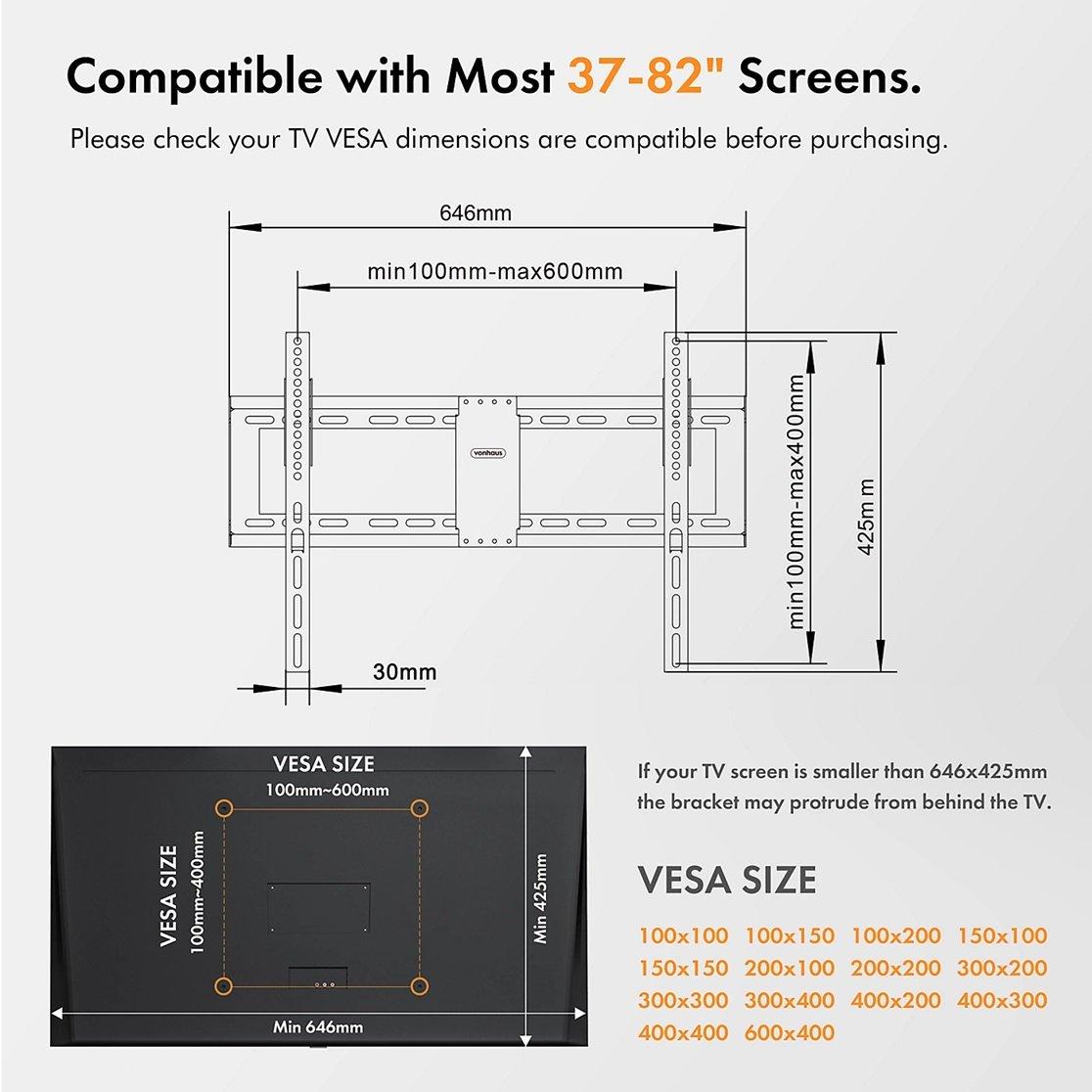 Black - VonHaus - 37-82 Inch Tilt TV Wall Bracket - 4
