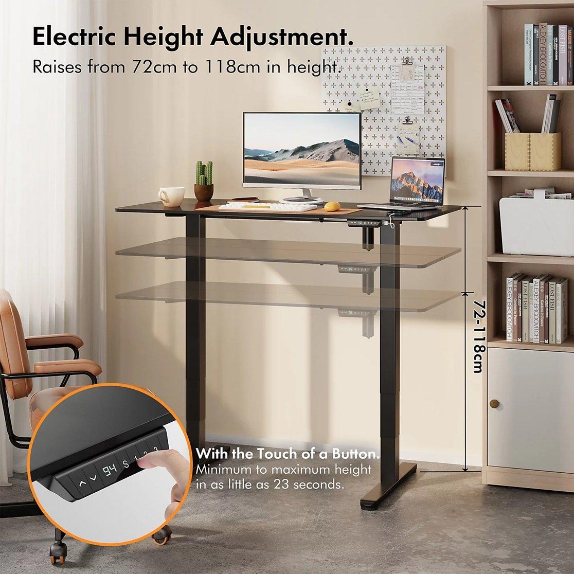 Black - VonHaus - Black Standing Desk 120x60cm - 2