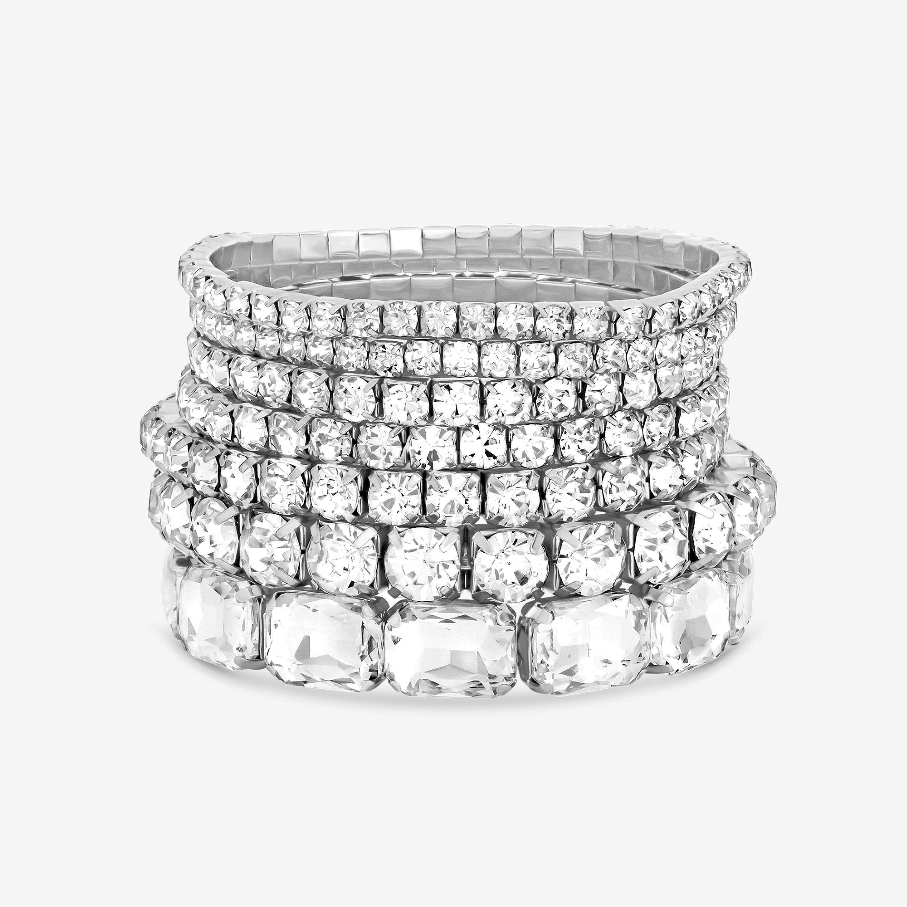 Silver - Mood - Silver Crystal Statement Multi Pack Bracelet - 1
