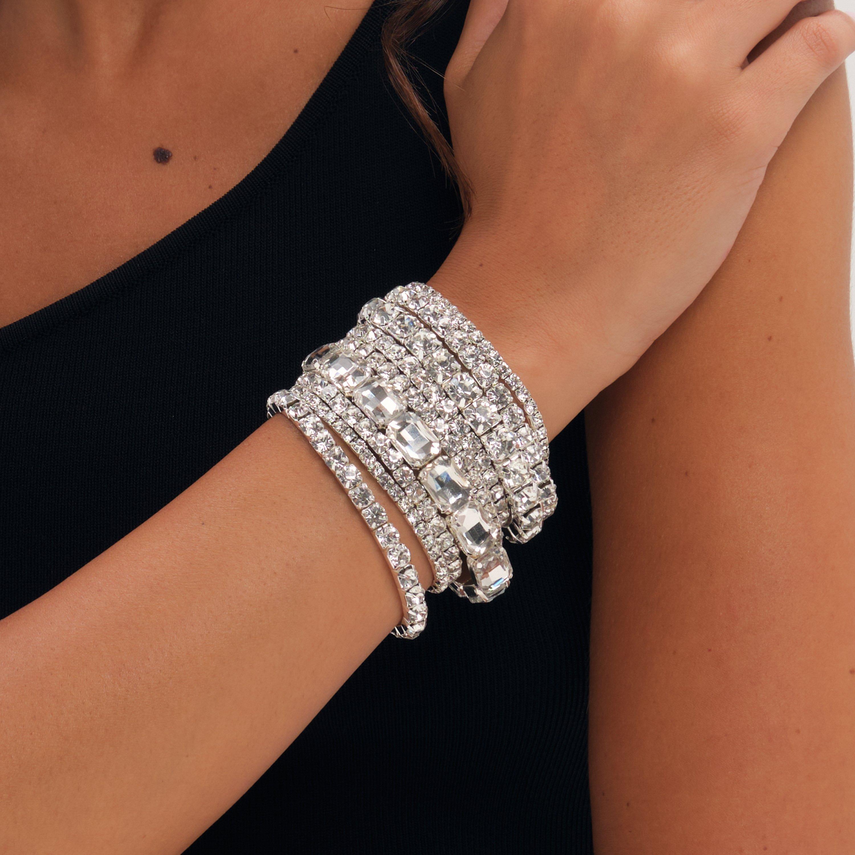 Silver - Mood - Silver Crystal Statement Multi Pack Bracelet - 3
