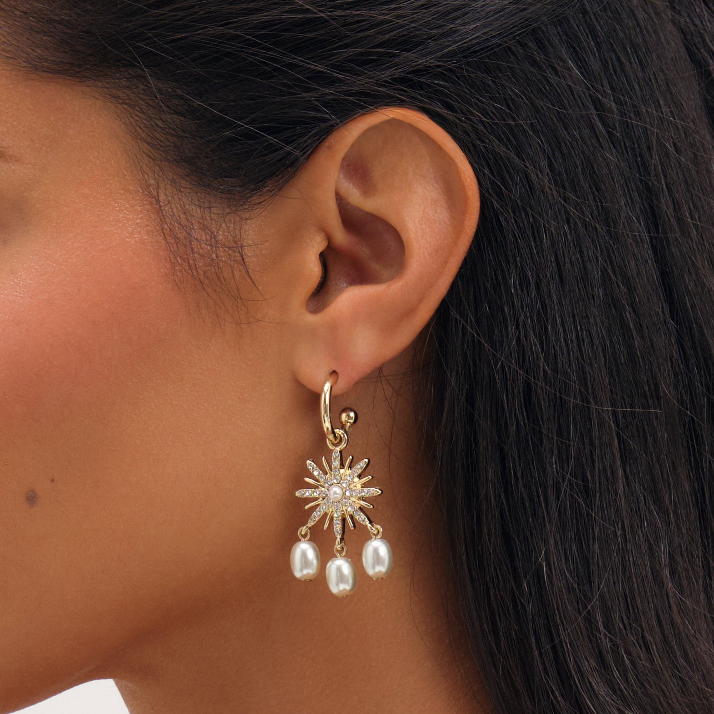 Gold - Mood - Gold Plated And Pearl Celestial Mismatch Earrings - 3