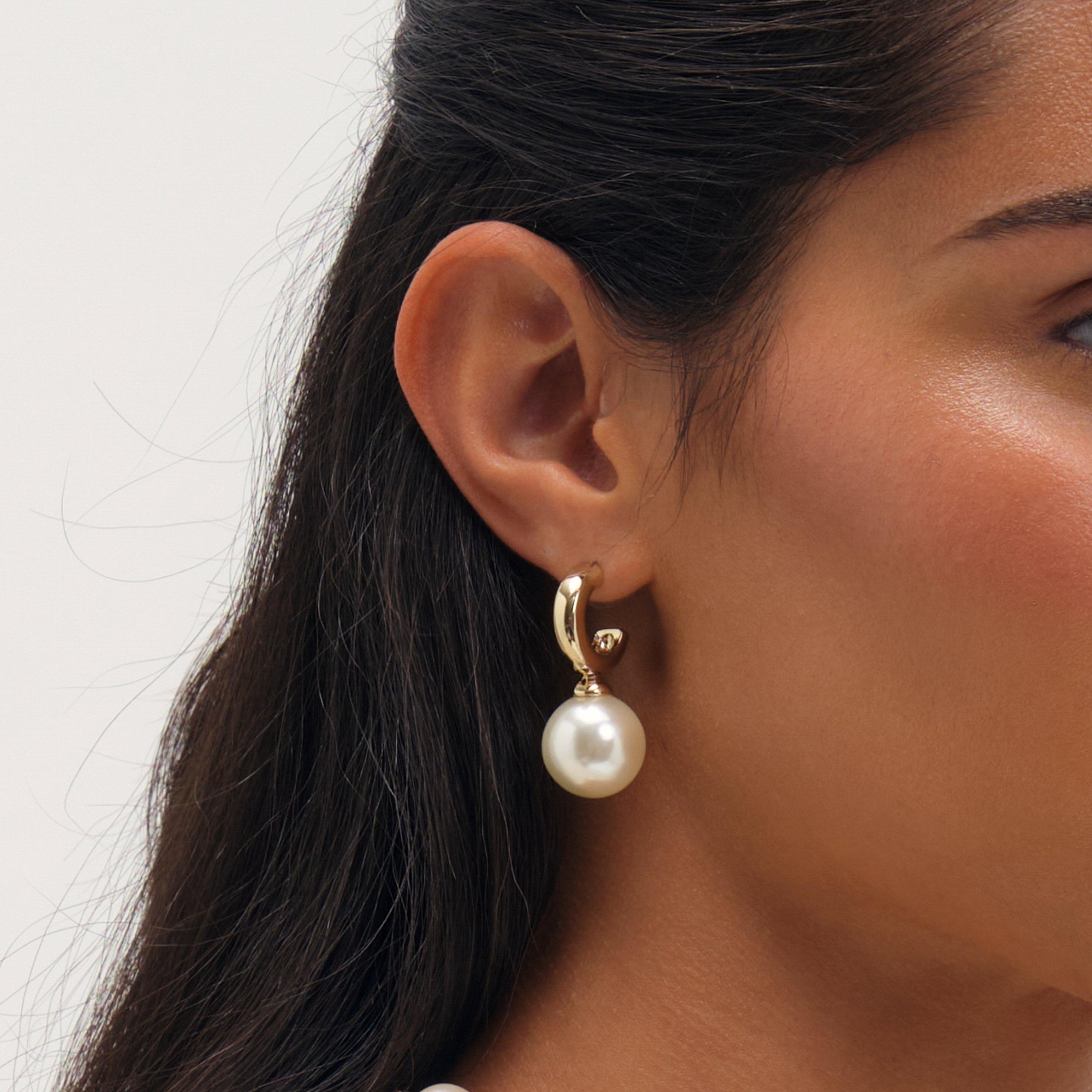 Gold - Mood - Gold Plated And Pearl Hoop Earrings - 2