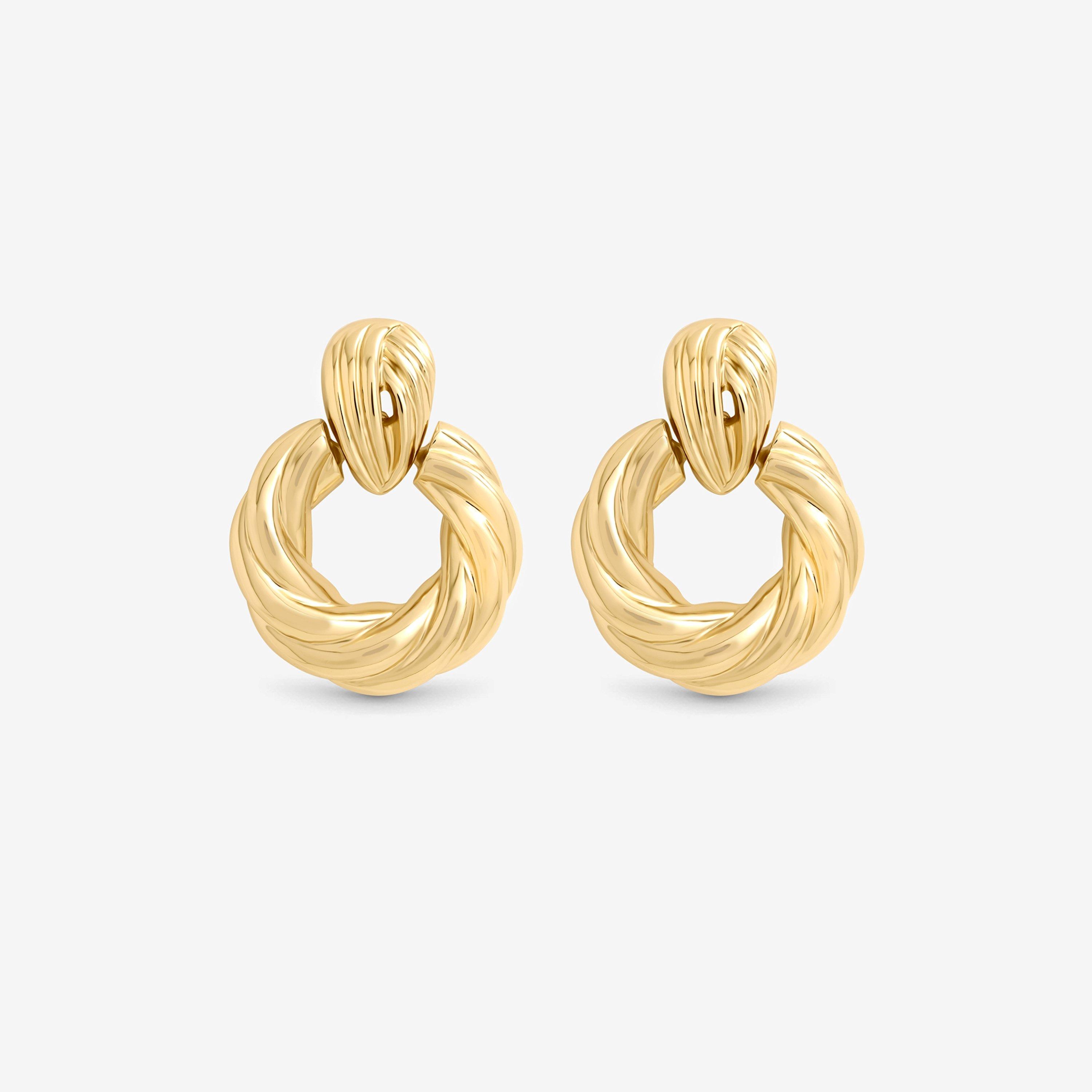 Gold - Mood - Gold Plated Ridge Door Knocker Earrings - 1