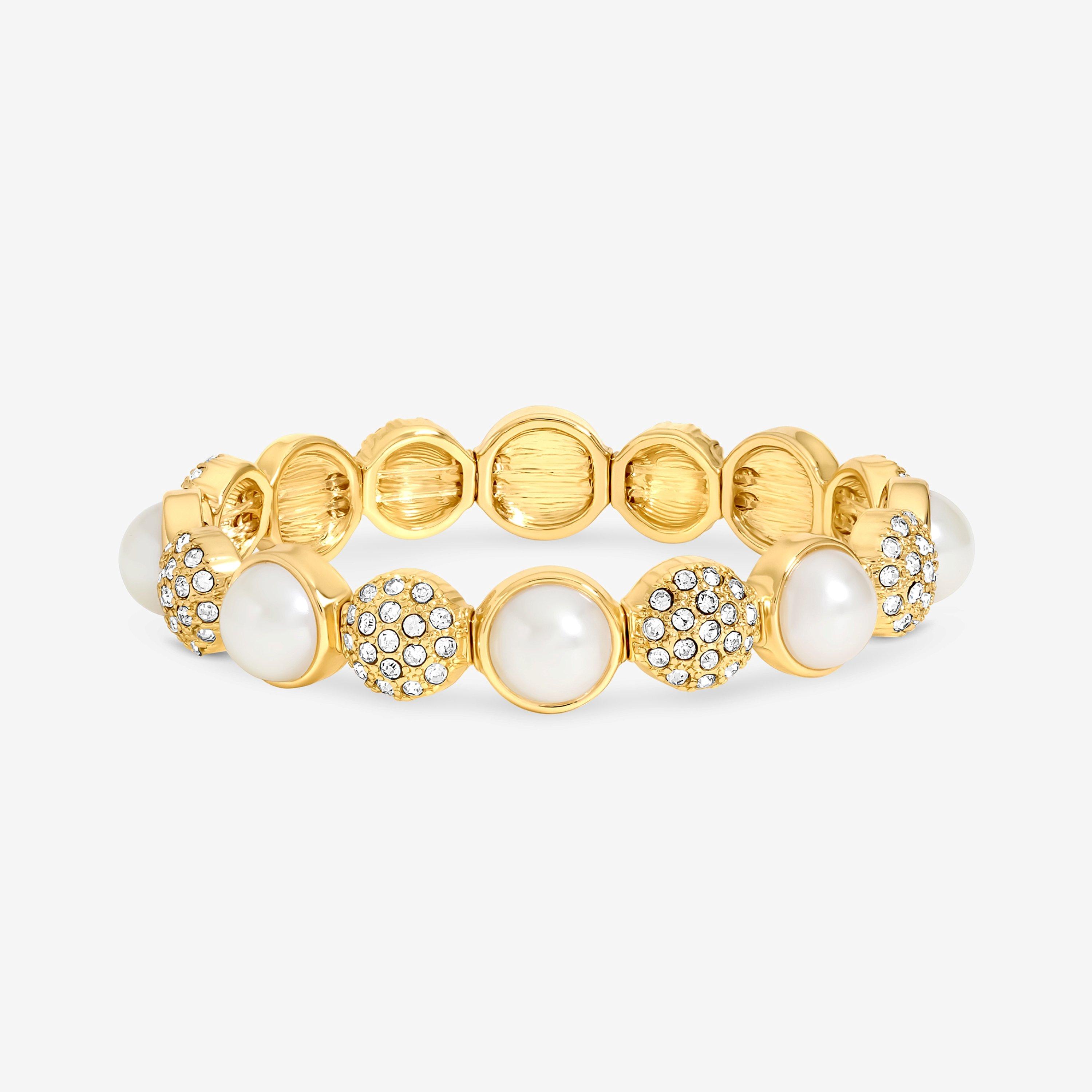 Gold - Jon Richard - Gold Plated Pearl And Pave Stretch Bracelet - 1