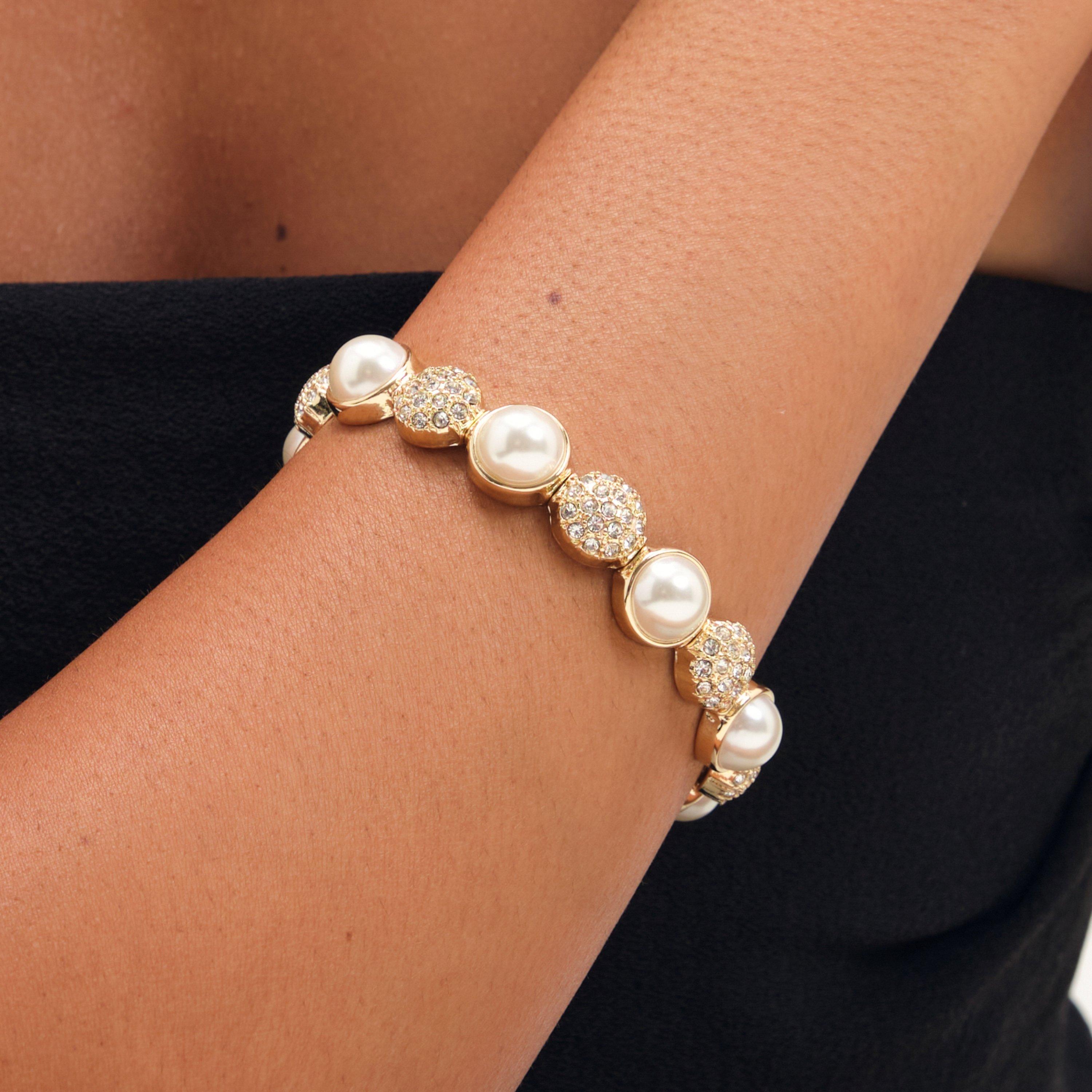 Gold - Jon Richard - Gold Plated Pearl And Pave Stretch Bracelet - 2