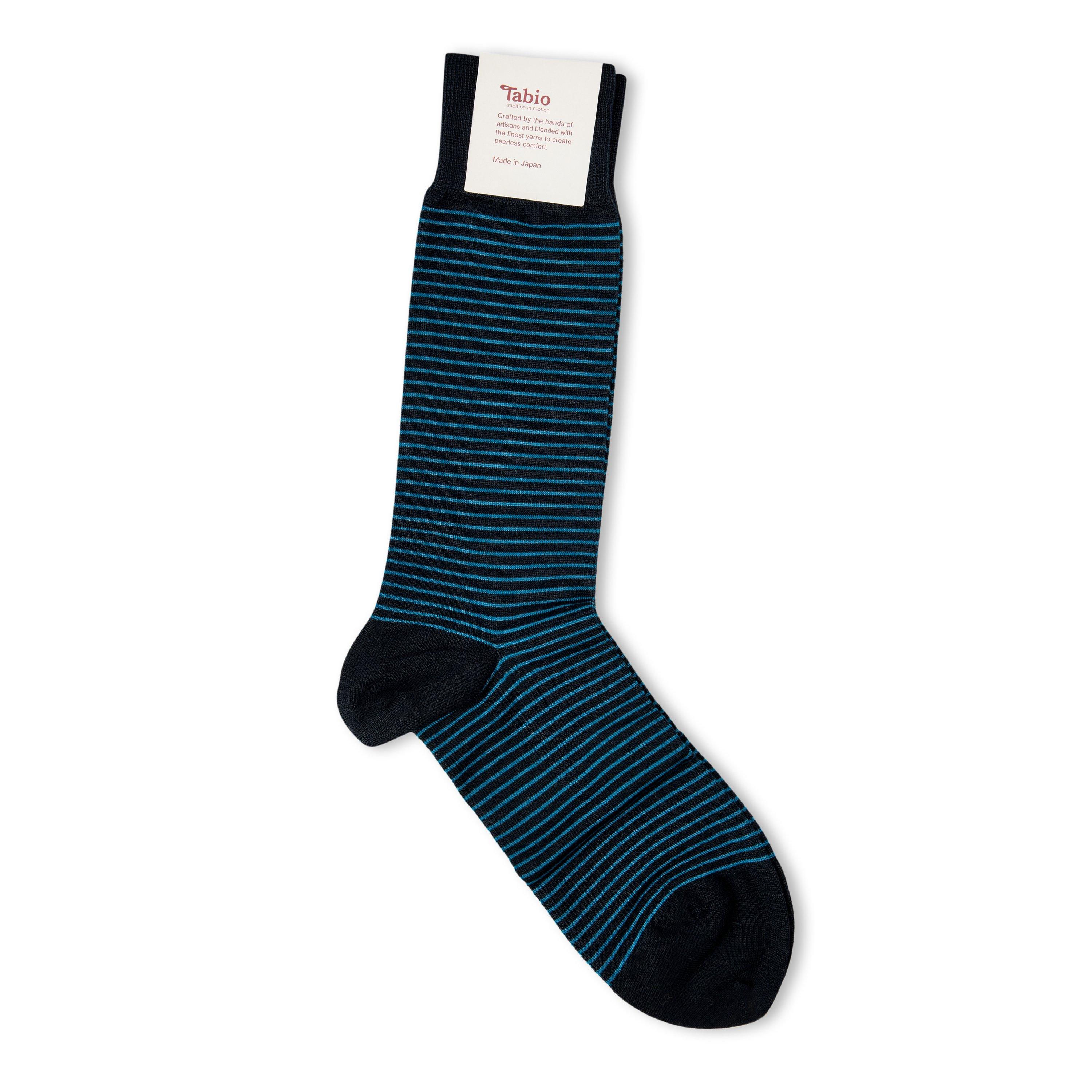 BLACK - Tabio - MARINE PINSTRIPE MID CALF - 2