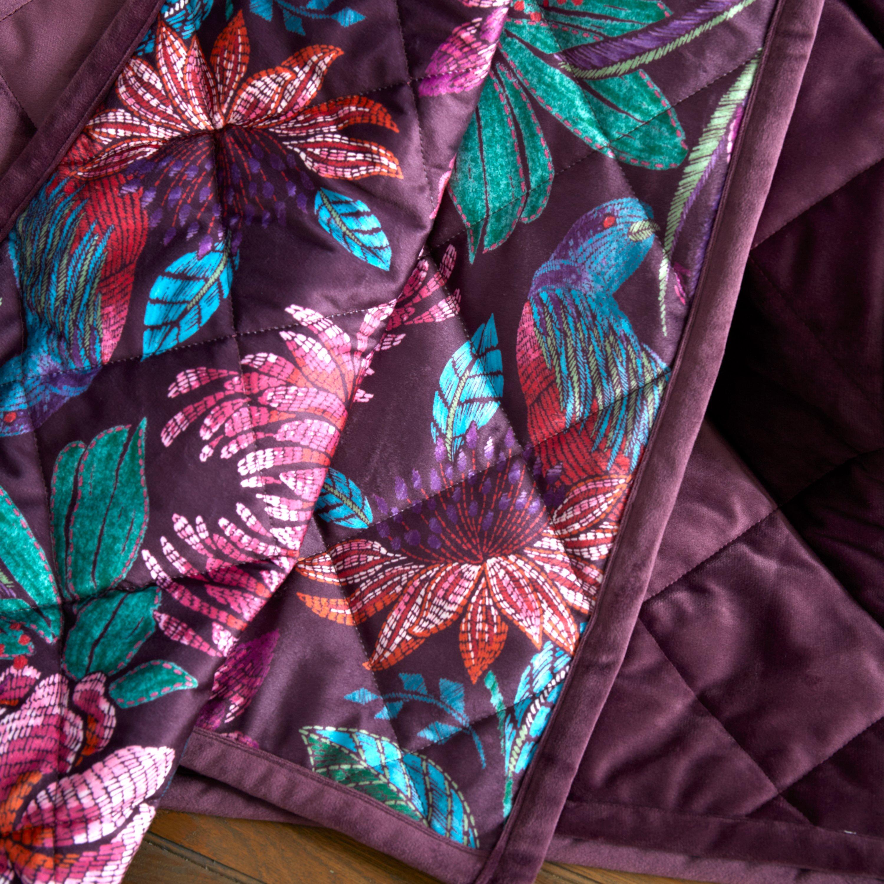 Plum - Catherine Lansfield - Bridgerton by CL Kate Floral Soft Velvet Bedspread - 3