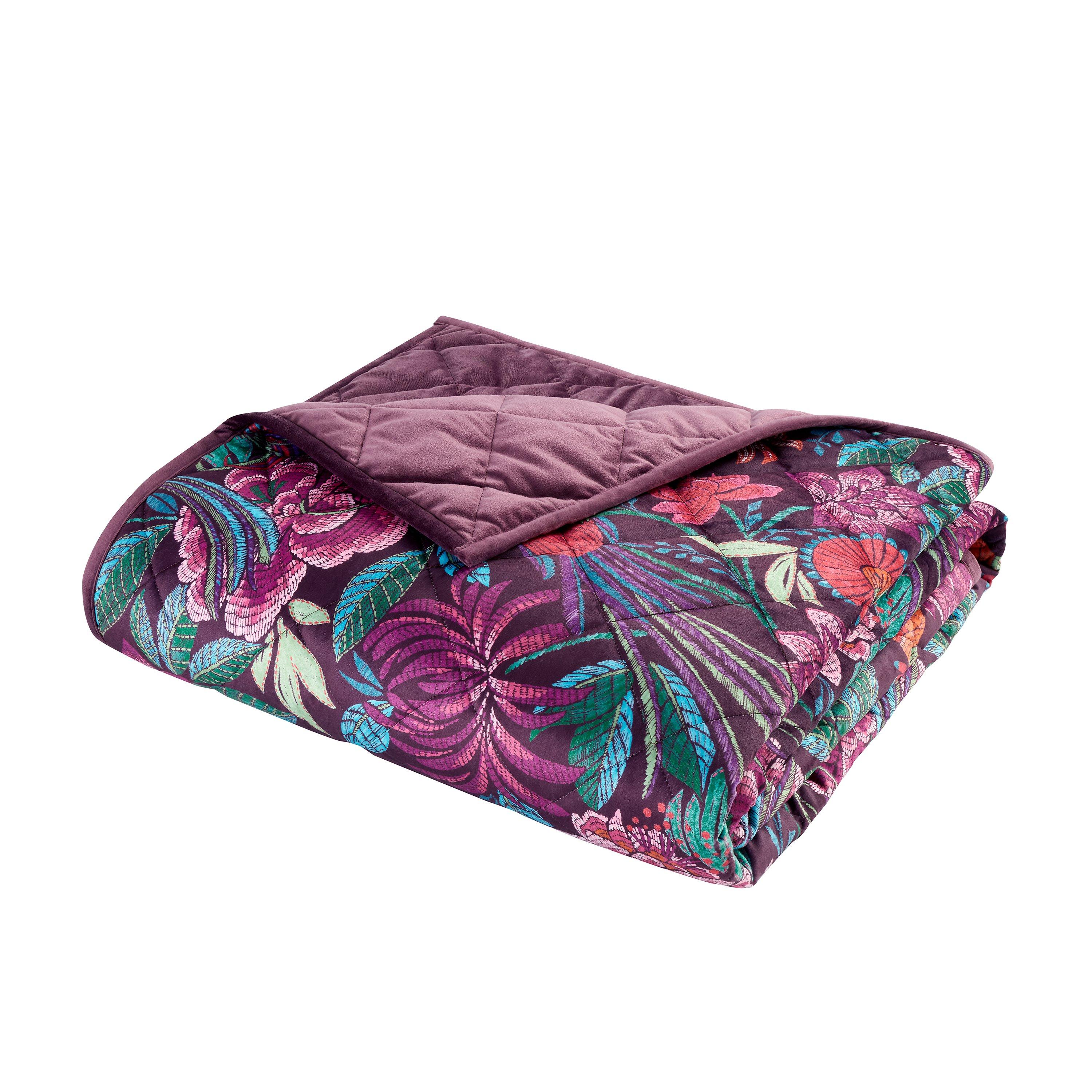 Plum - Catherine Lansfield - Bridgerton by CL Kate Floral Soft Velvet Bedspread - 4