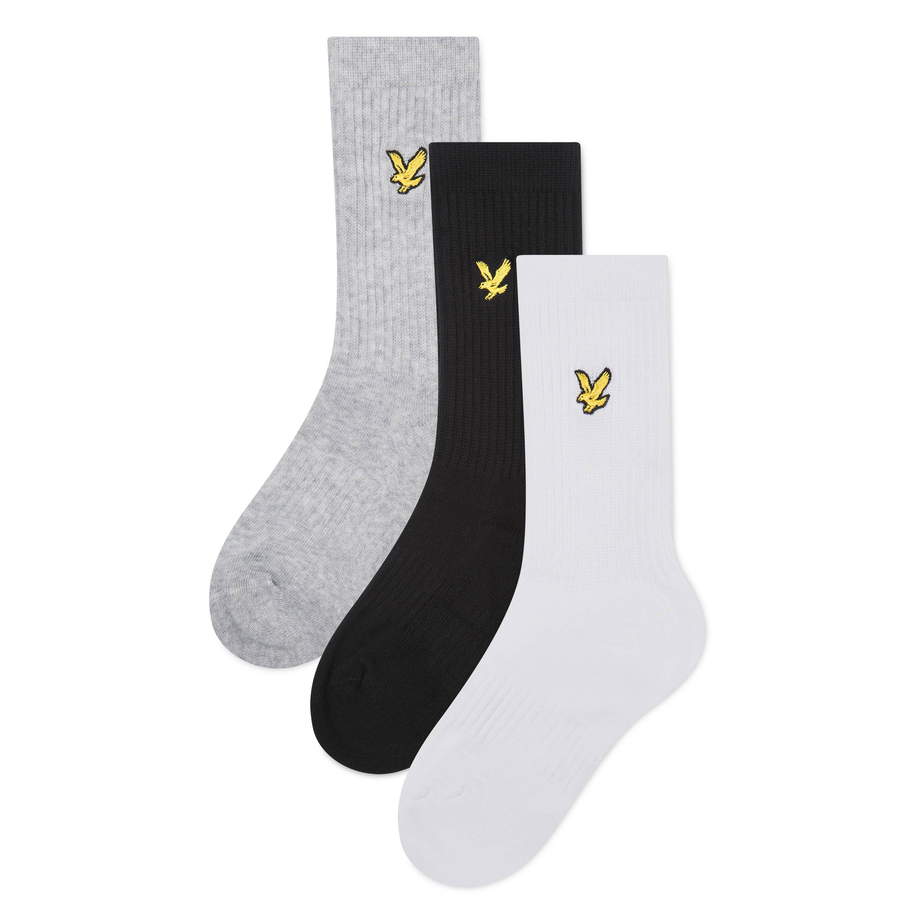 Lyle And Scott  Kids 3-Pack Crew Socks - Gry/Wht/Blk - UK3-5/S
