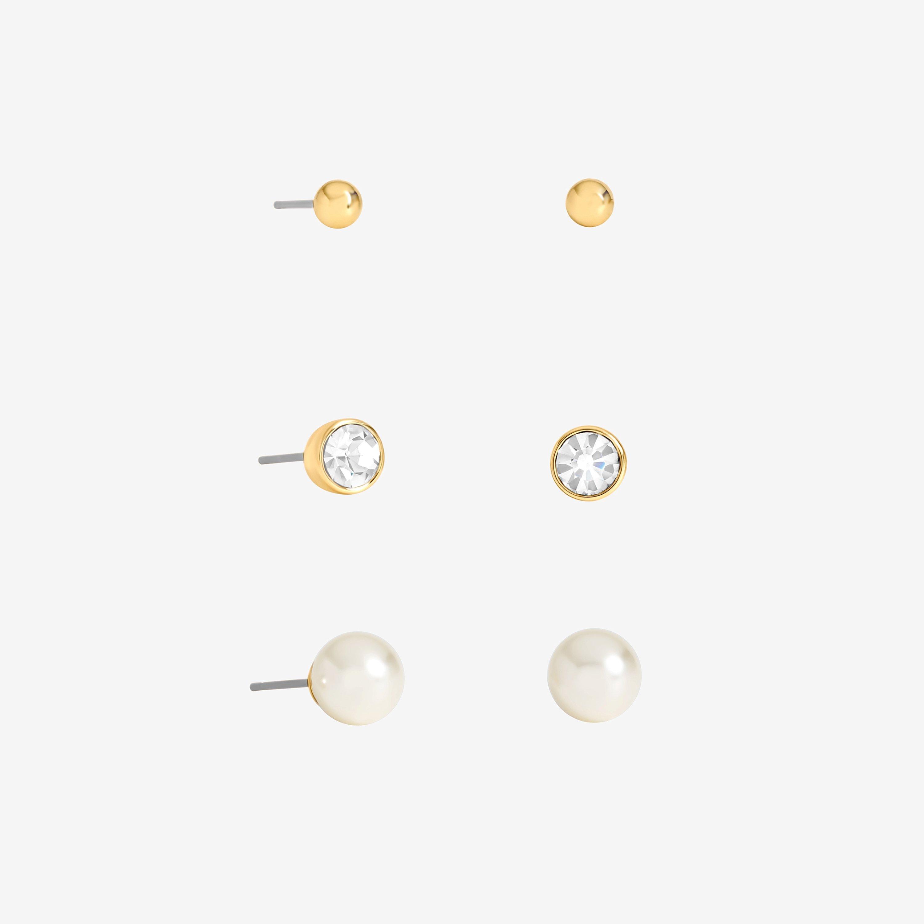 Gold - Mood - Gold Plated Pearl And Crystal Stud Multipack - 1