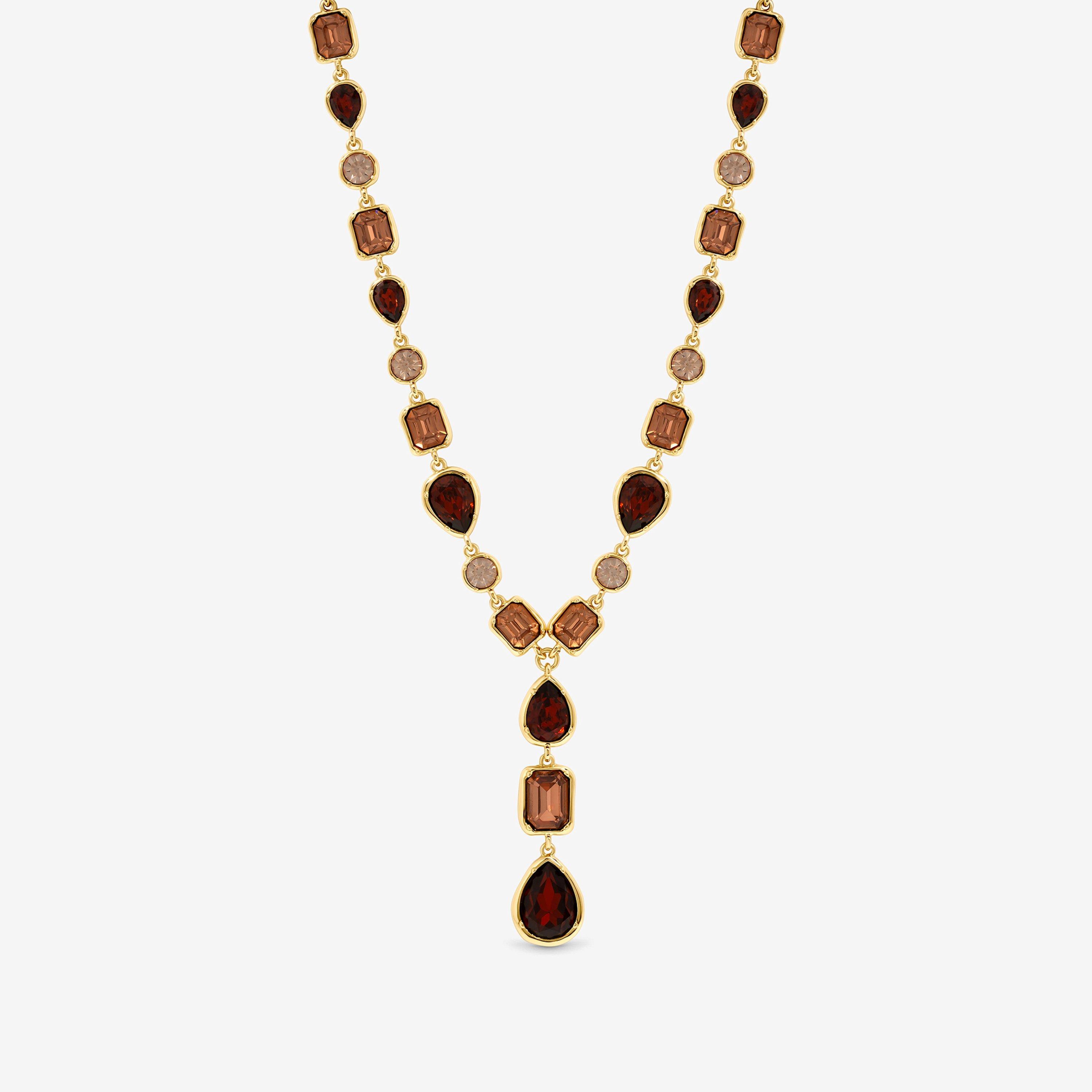 Gold - Mood - Gold Plated And Red Tonal Stone Y Drop Necklace - 1
