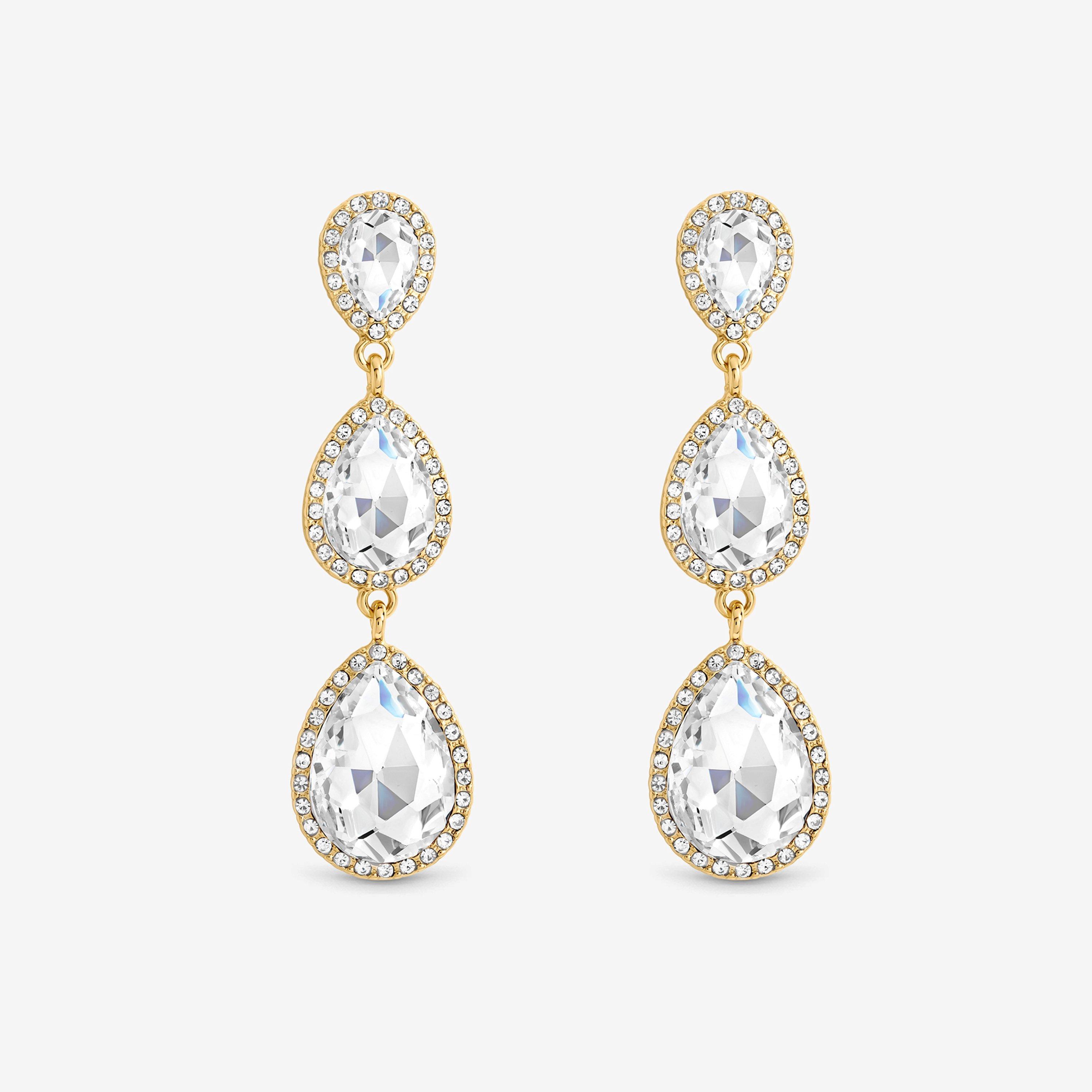 Gold - Mood - Gold Plated And Crystal Peardrop Earrings - 1