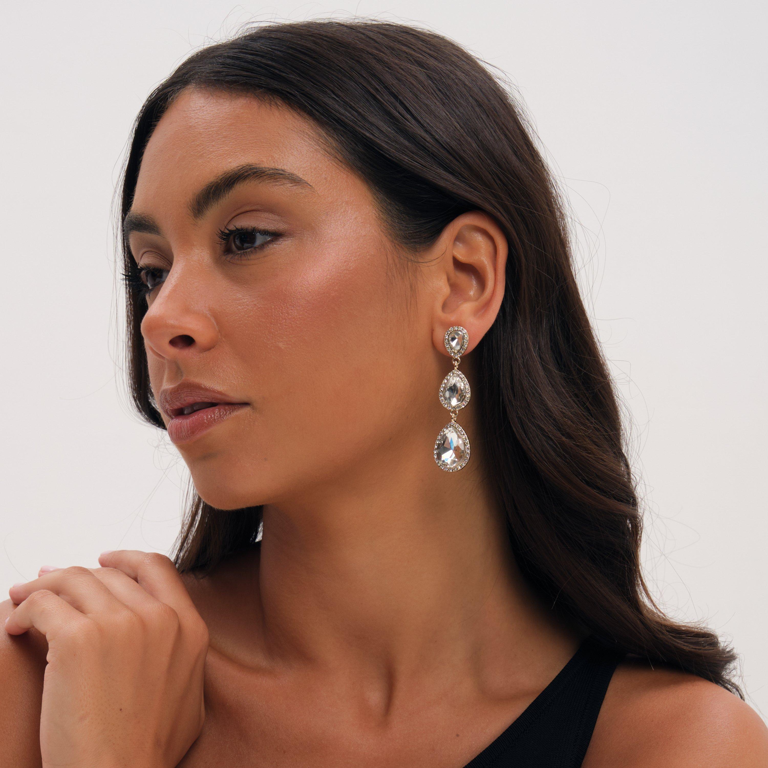 Gold - Mood - Gold Plated And Crystal Peardrop Earrings - 2