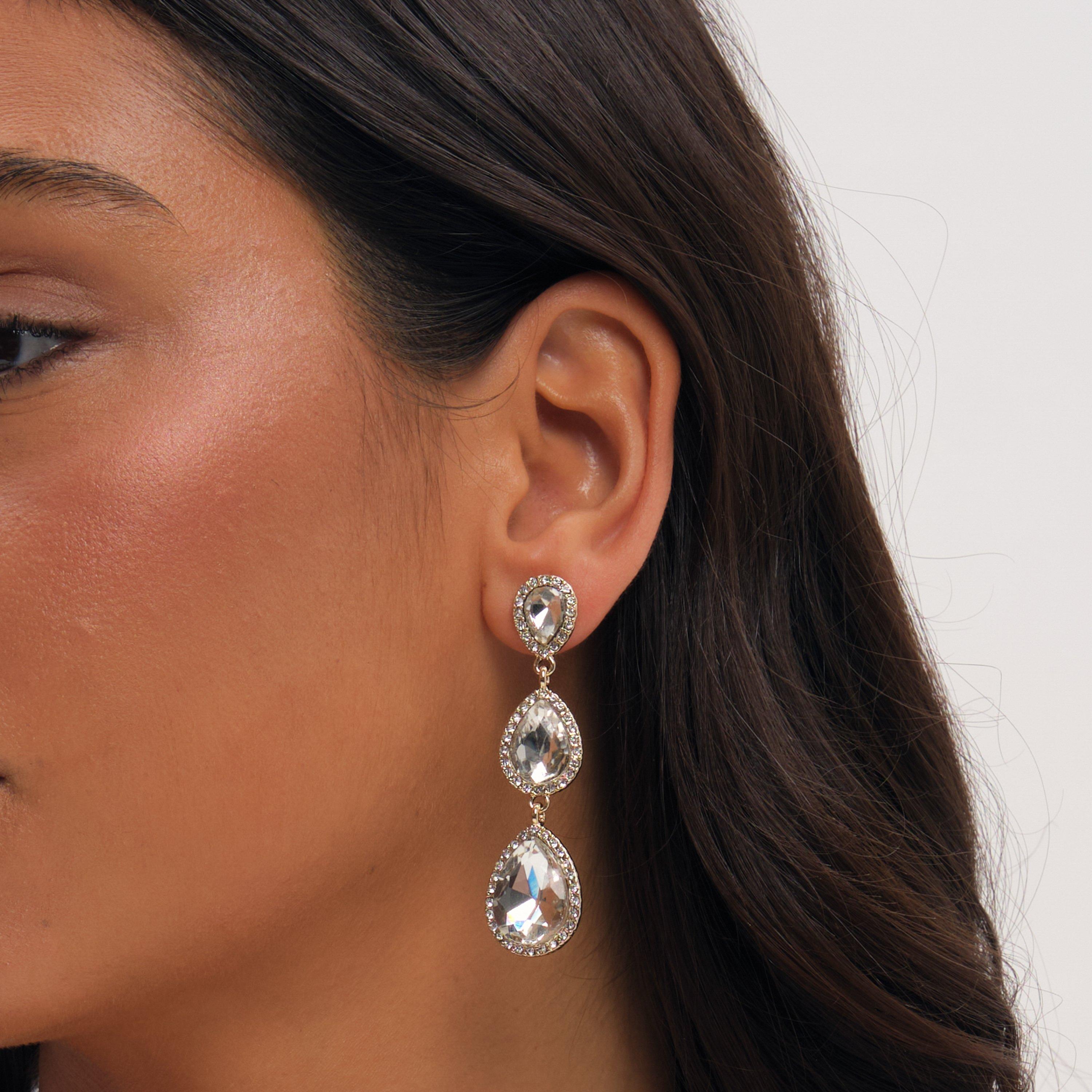 Gold - Mood - Gold Plated And Crystal Peardrop Earrings - 3