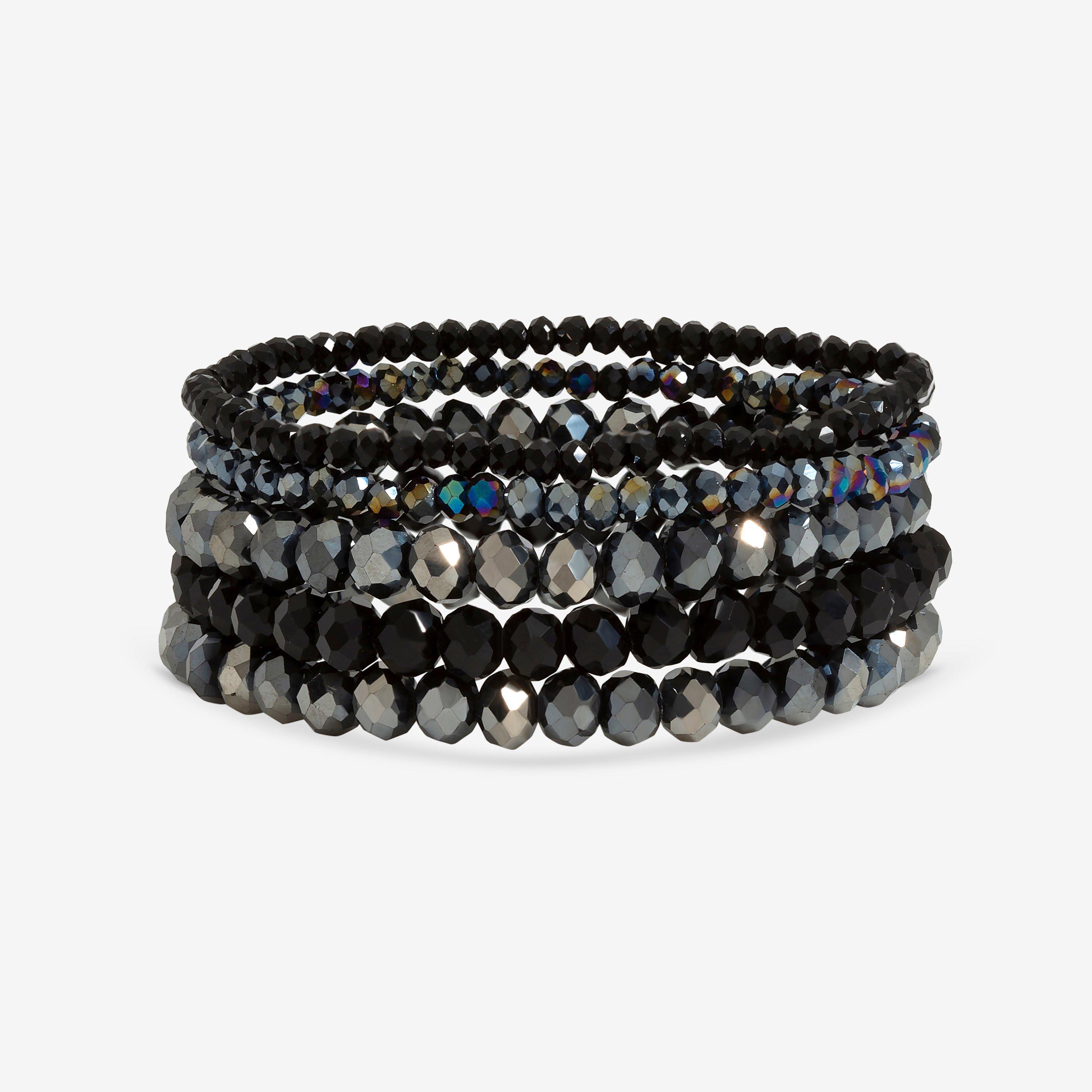 Black - Mood - Jet Beaded Multi Pack Bracelets