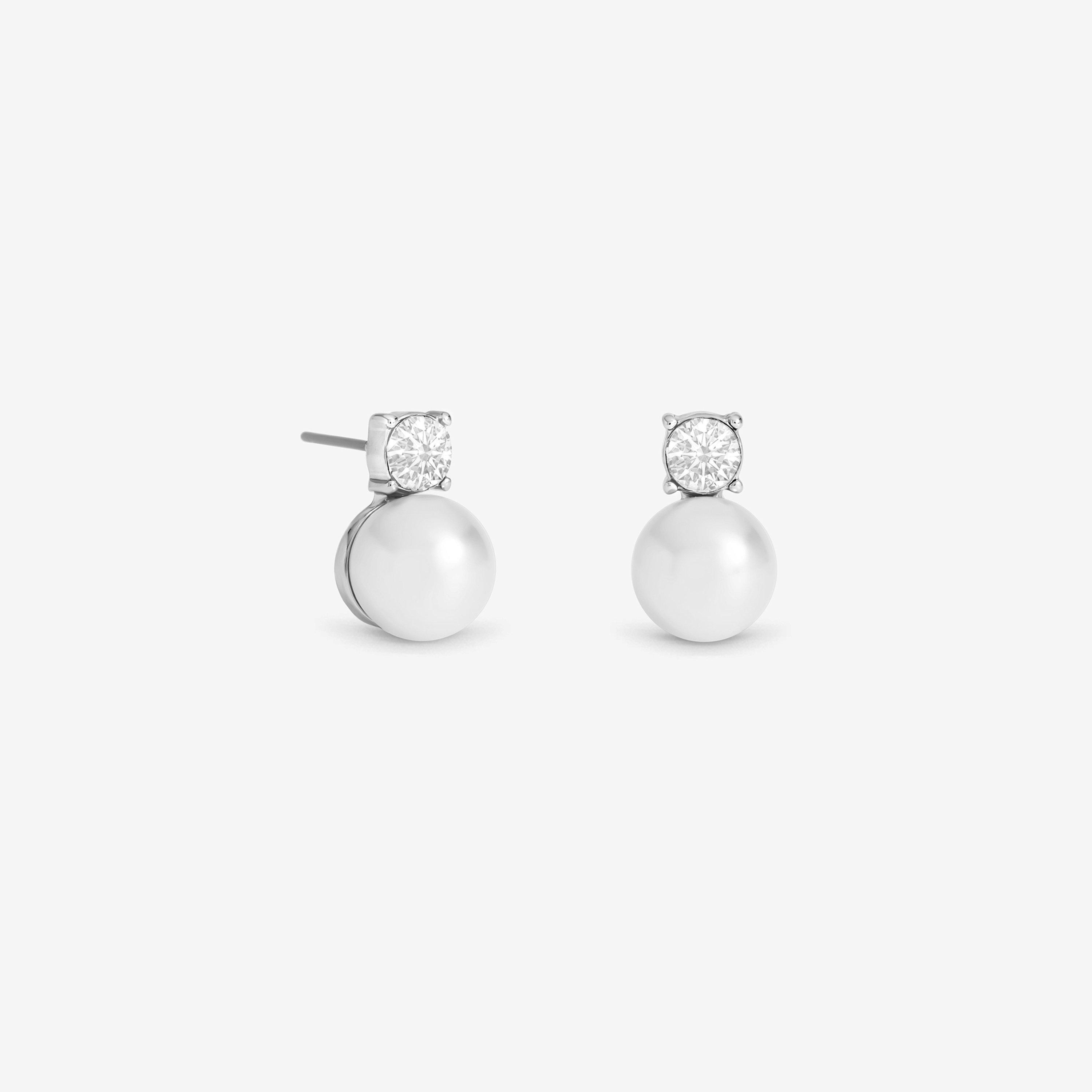 Silver - Mood - Silver Plated Crystal And Pearl Earrings - 1