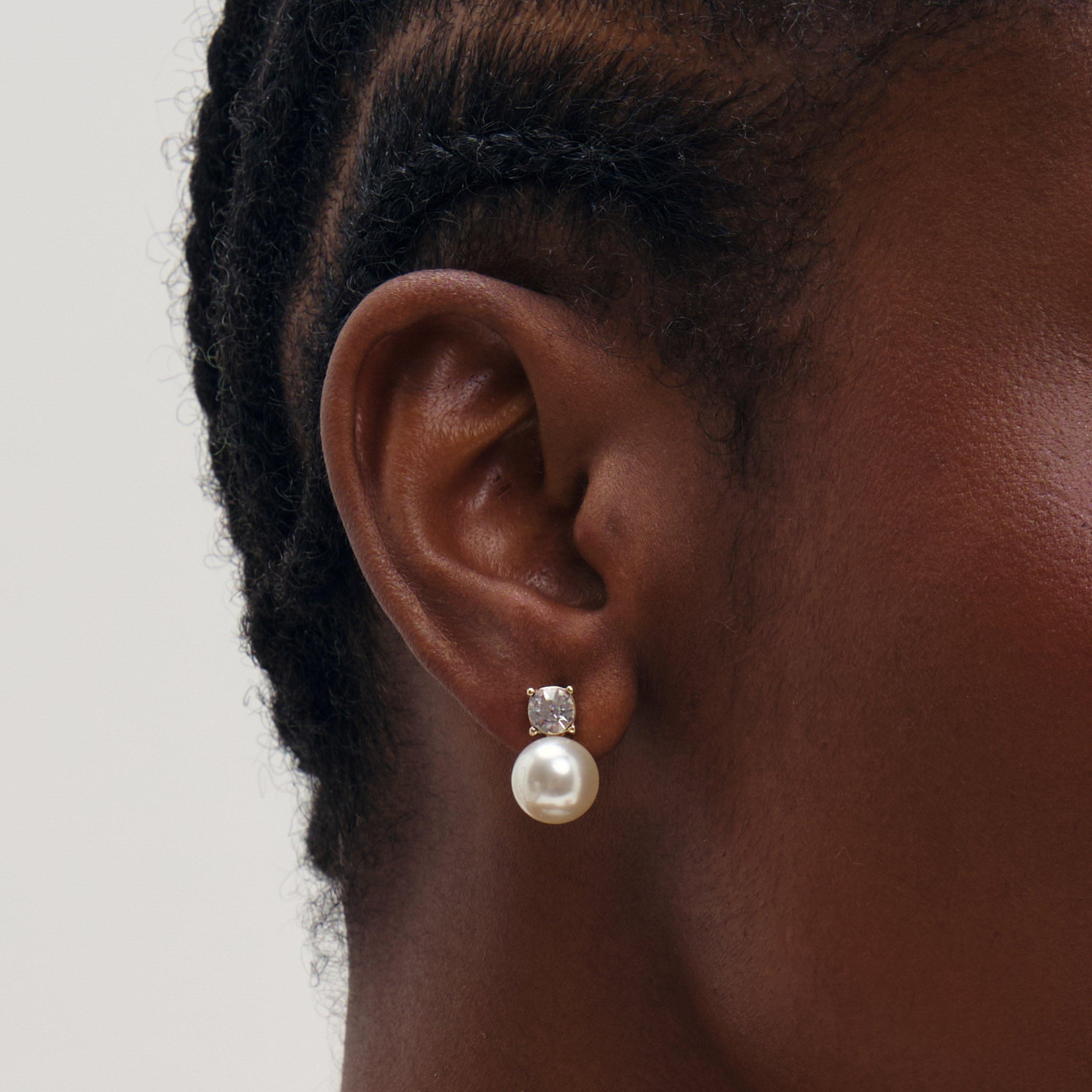 Silver - Mood - Silver Plated Crystal And Pearl Earrings - 2