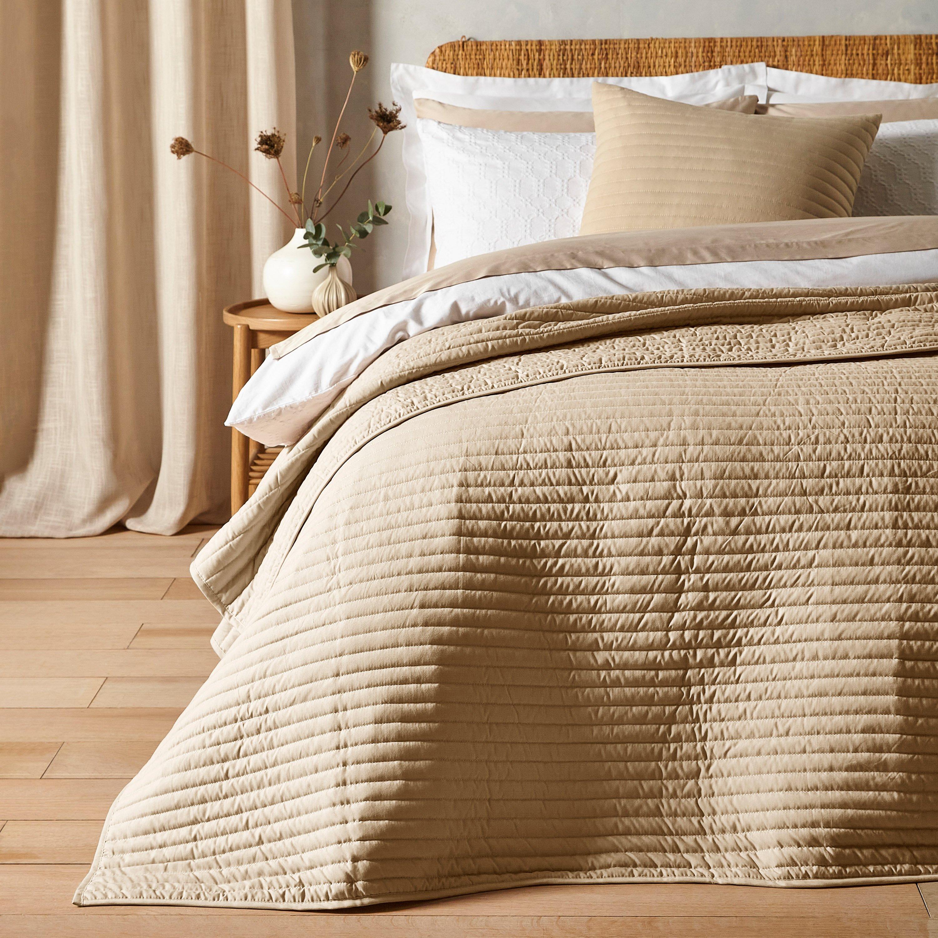 B&Q - Bedroom Quilted Lines 220X230Cm Bedspread Natural - Image 9
