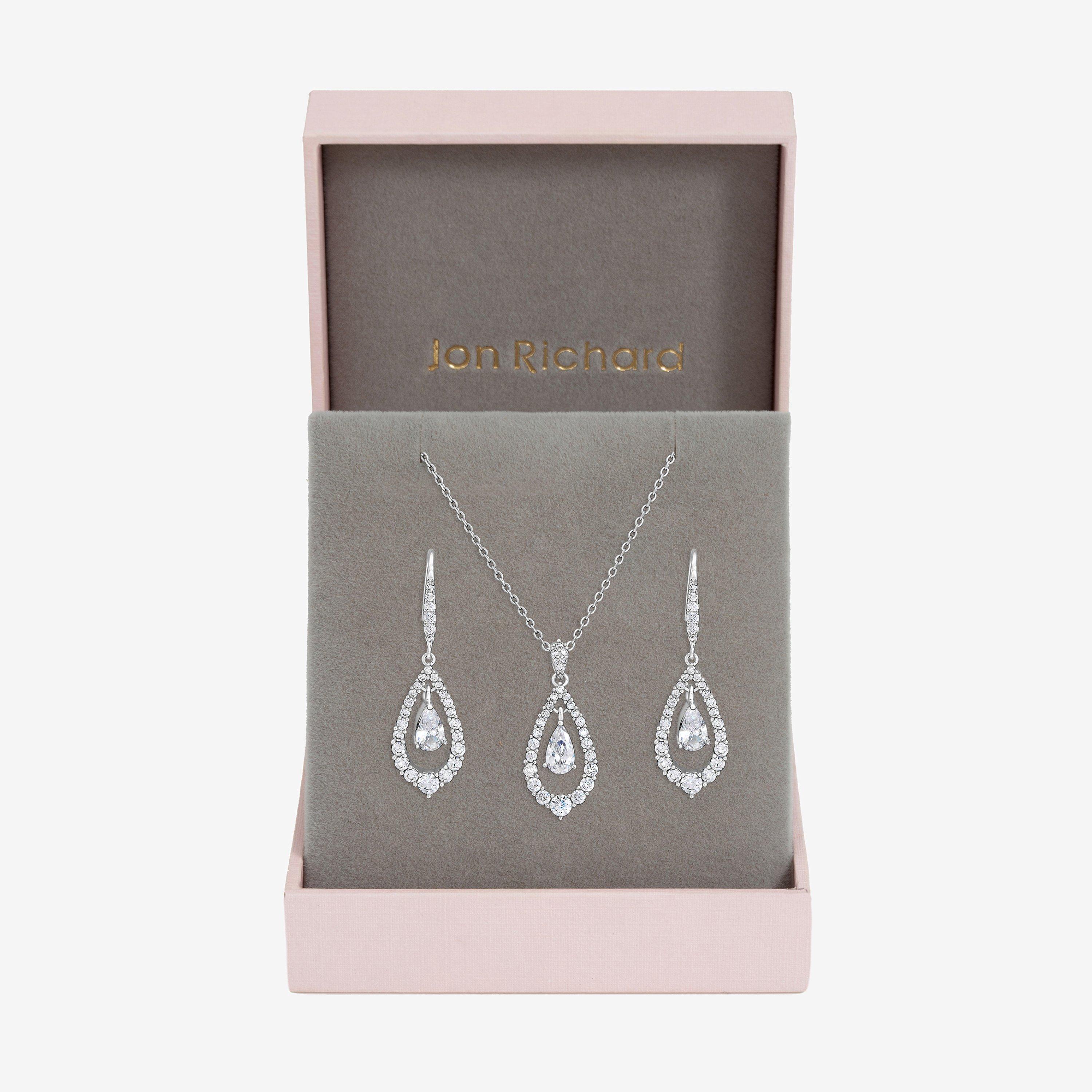 Silver - Jon Richard - Rhodium Plated And Crystal Pear Drop Box Set - 1