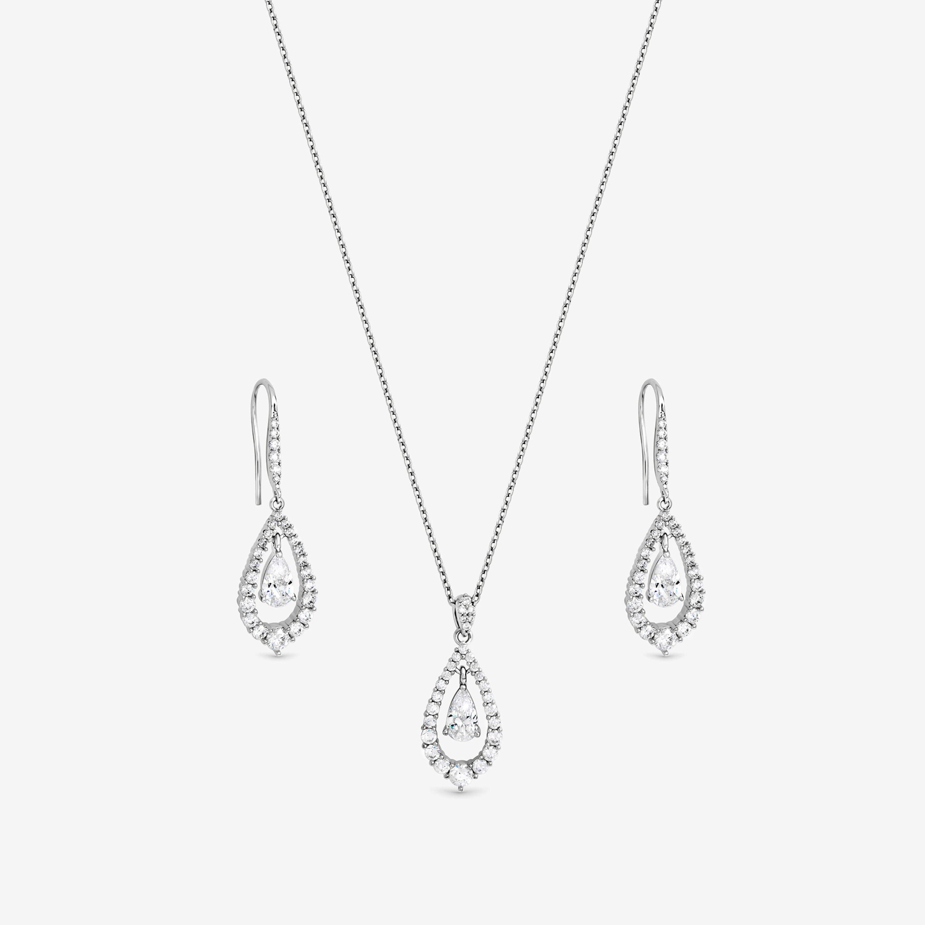 Silver - Jon Richard - Rhodium Plated And Crystal Pear Drop Box Set - 2
