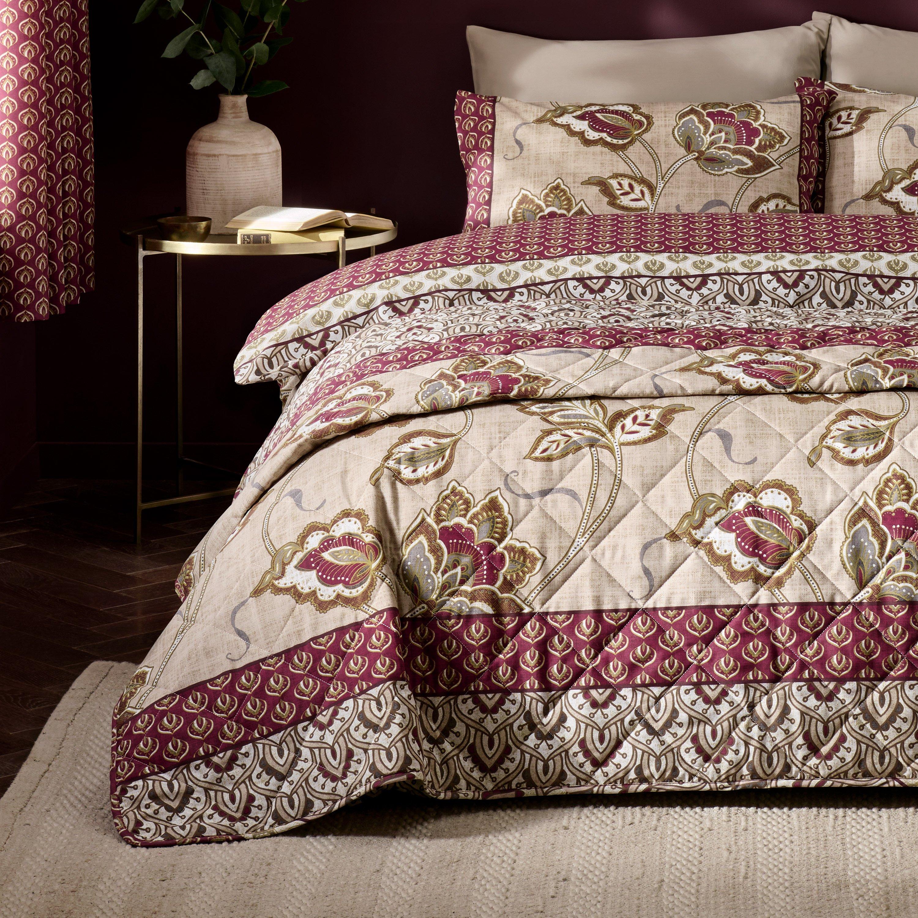 Natural - Catherine Lansfield - Kashmir Paisley Floral Reversible Bedspread - 1