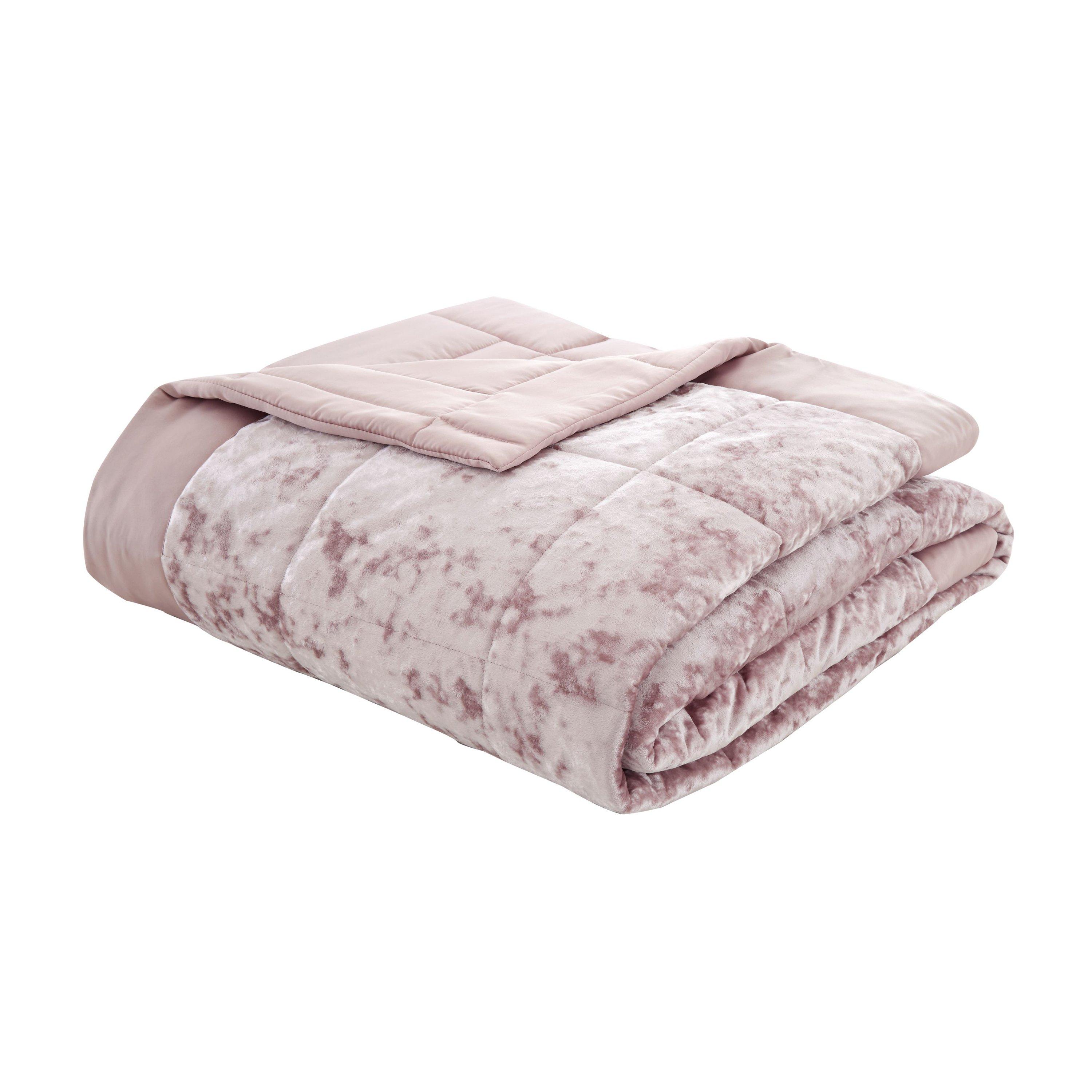Blush Pink - Catherine Lansfield - Crushed Velvet Quilted Bedspread - 3
