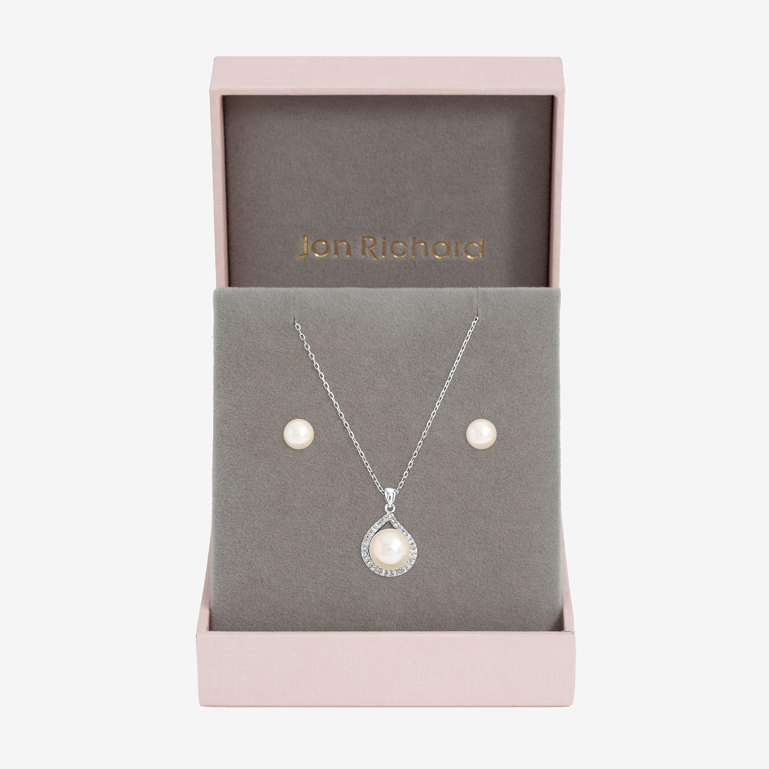 Silver - Jon Richard - Rhodium Plated Crystal And Pearl Halo Box Set - 1
