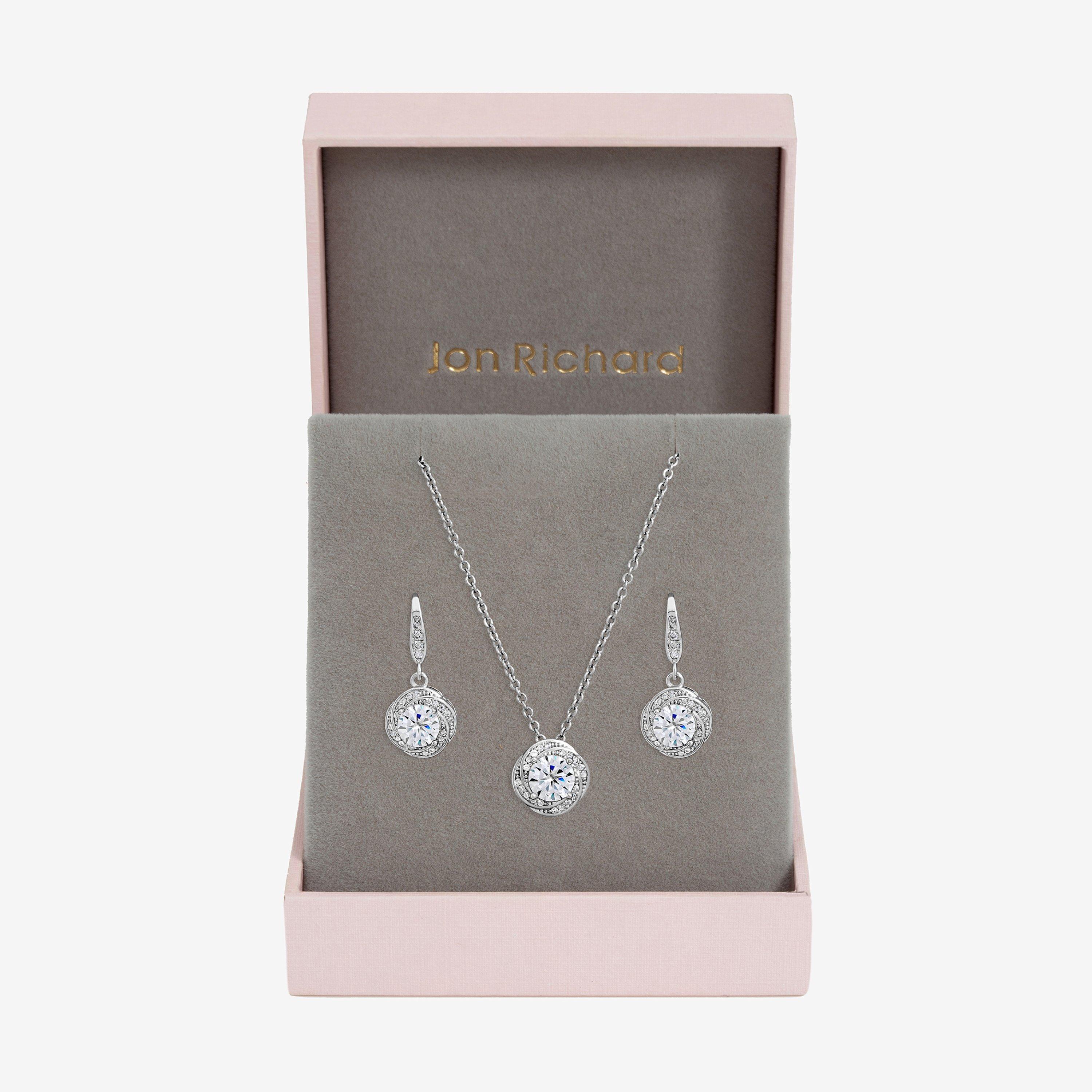 Silver - Jon Richard - Rhodium Plated And Crystal Knot Drop Box Set - 1