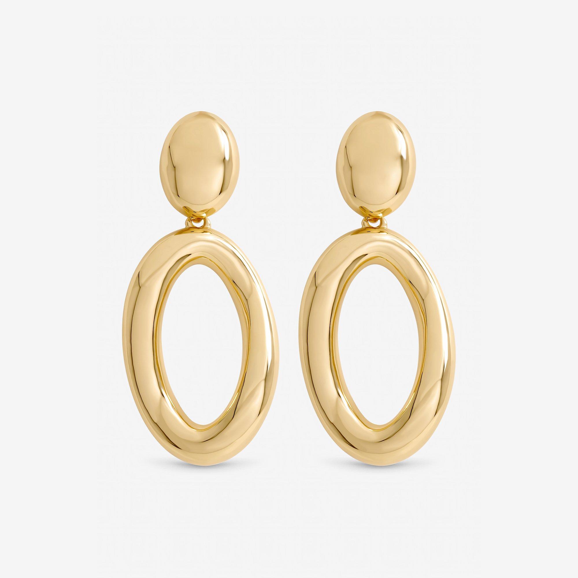 Gold - Mood - Gold Plated Polished Open Drop Earrings