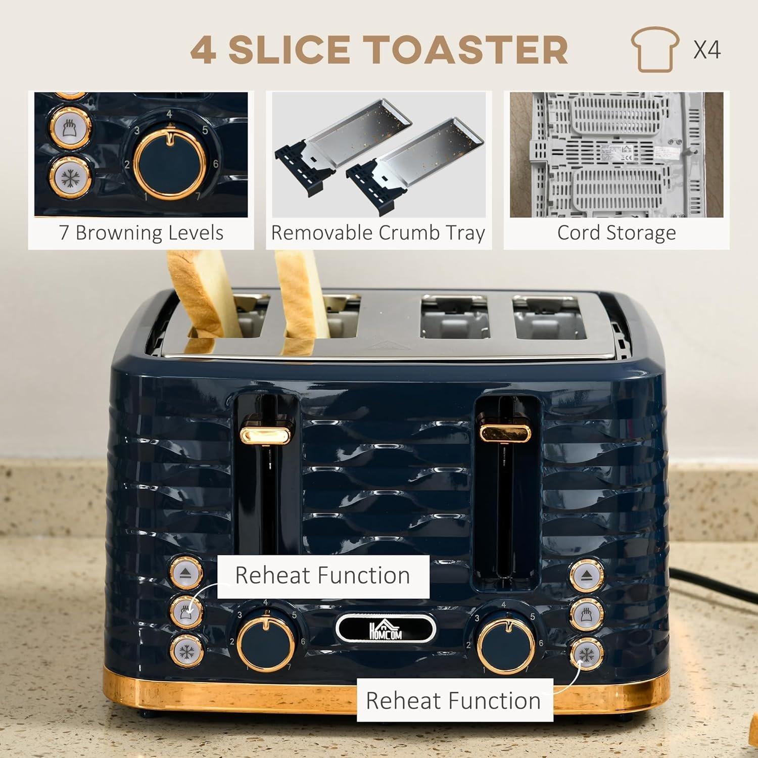 Blue - HOMCOM - Kettle and 4 Slice Toaster Set - 4