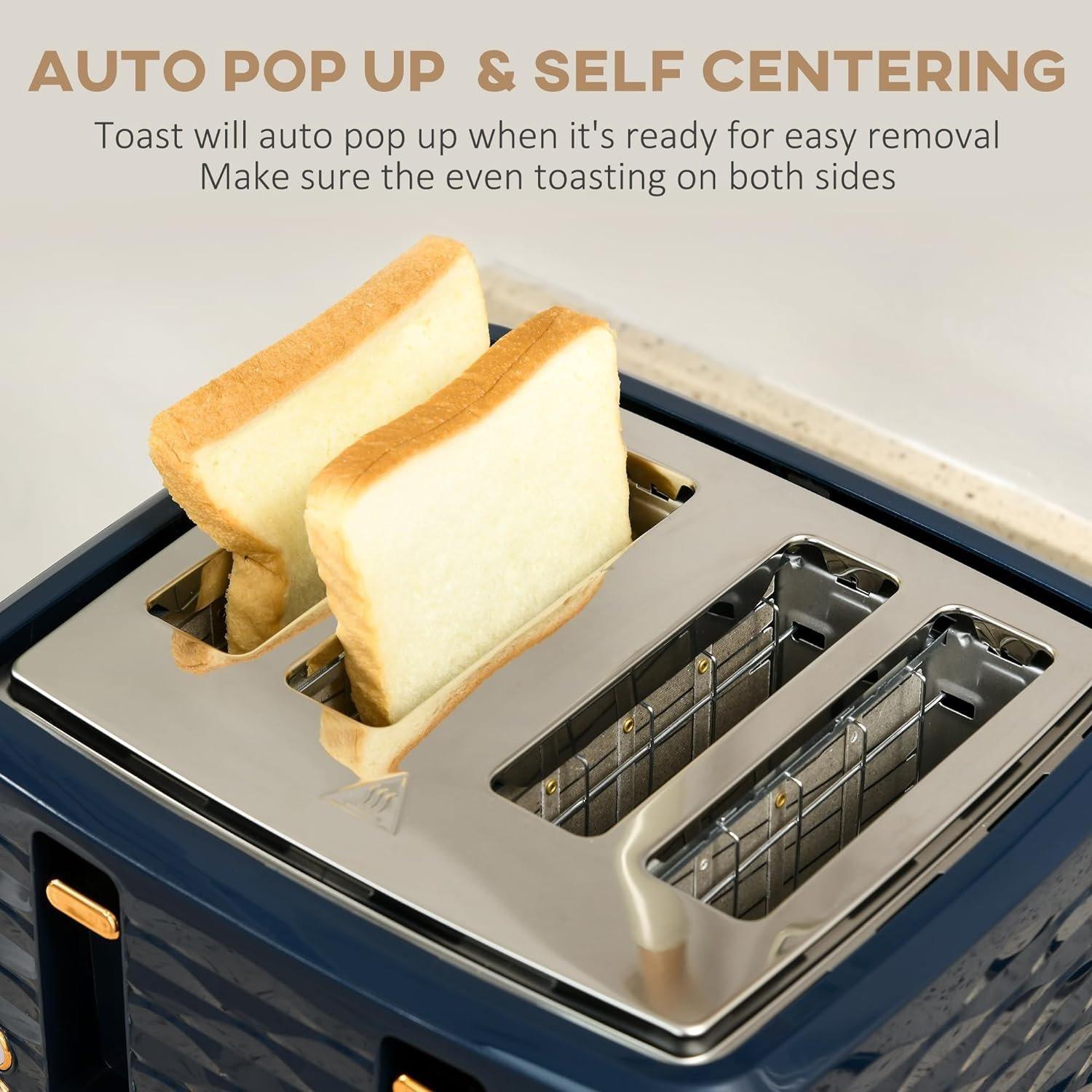 Blue - HOMCOM - Kettle and 4 Slice Toaster Set - 6