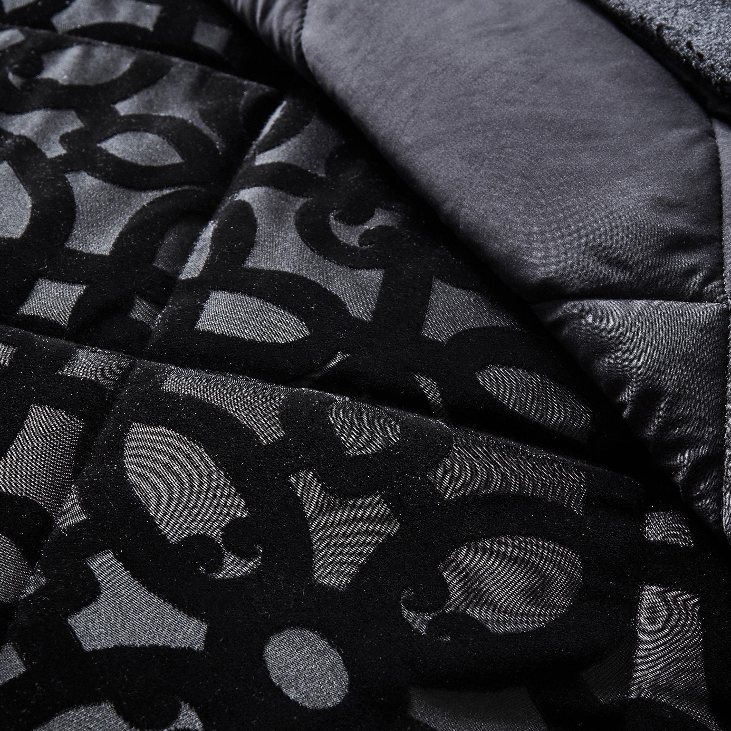 Black - Catherine Lansfield - Lattice Cut Velvet Quilted Bedspread - 2