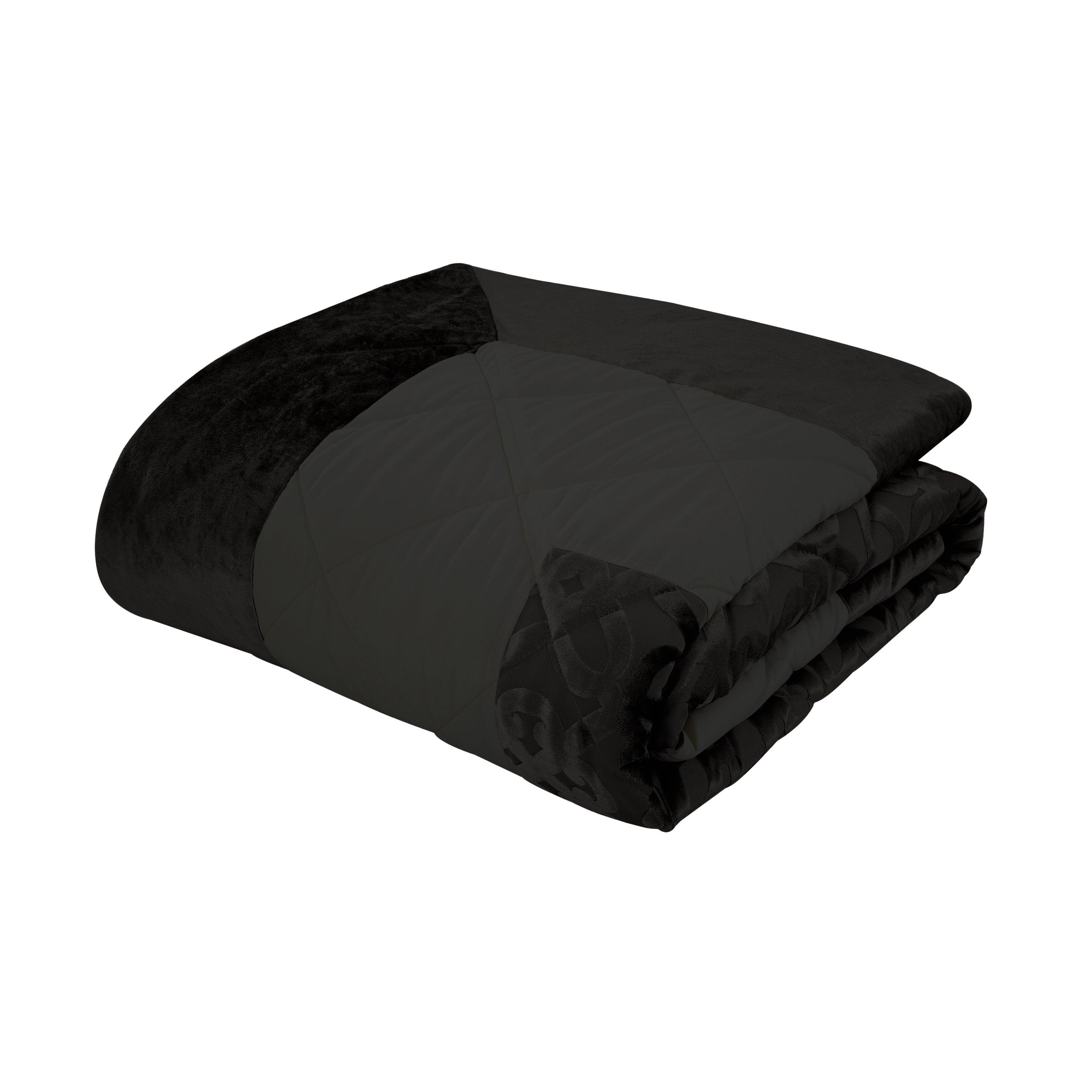 Black - Catherine Lansfield - Lattice Cut Velvet Quilted Bedspread - 3