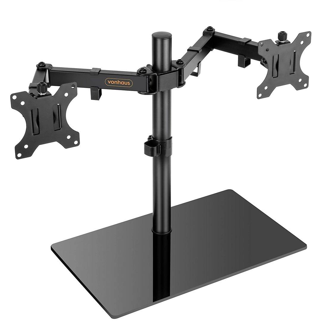 Black - VonHaus - Dual Monitor Stand With Glass Base - 1