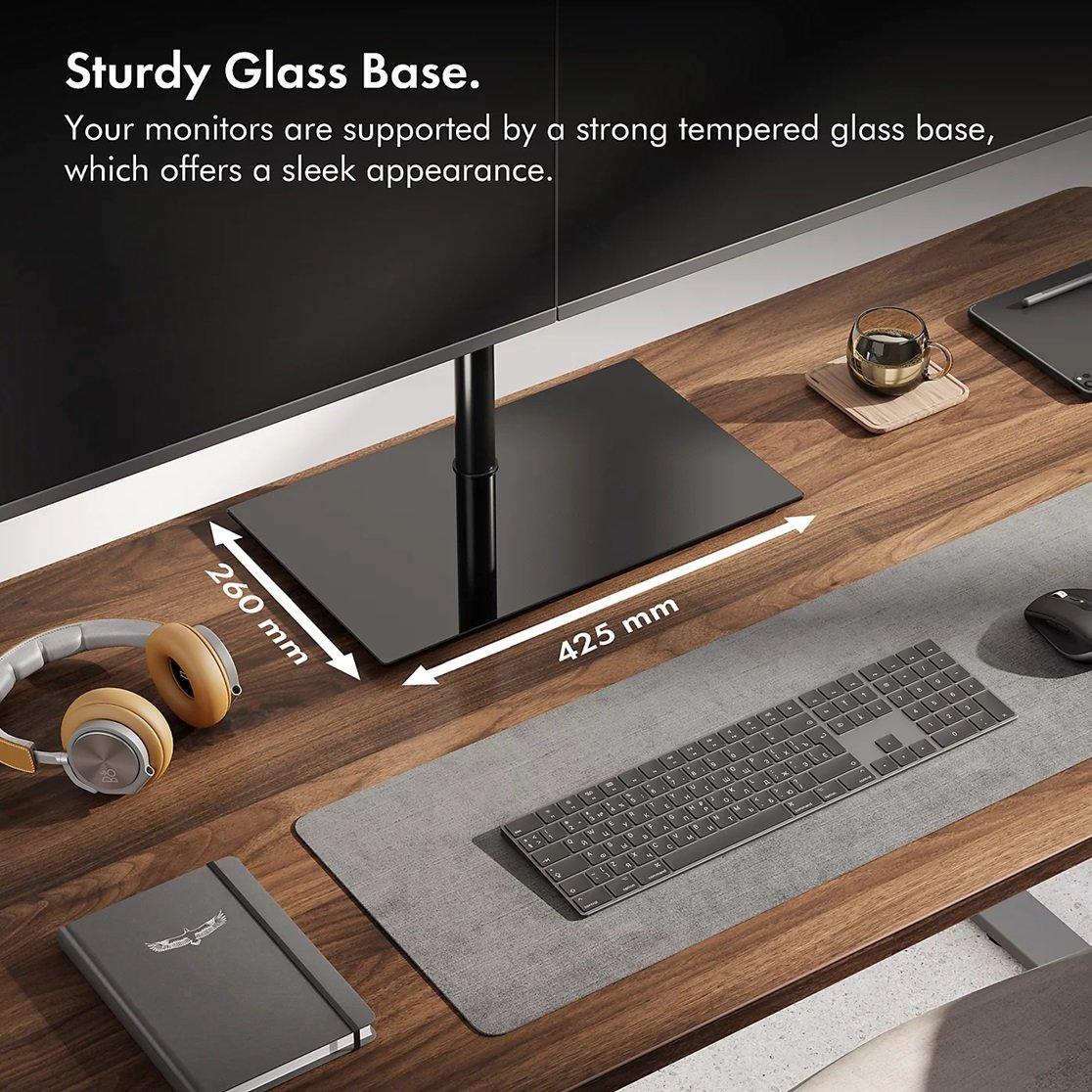 Black - VonHaus - Dual Monitor Stand With Glass Base - 4