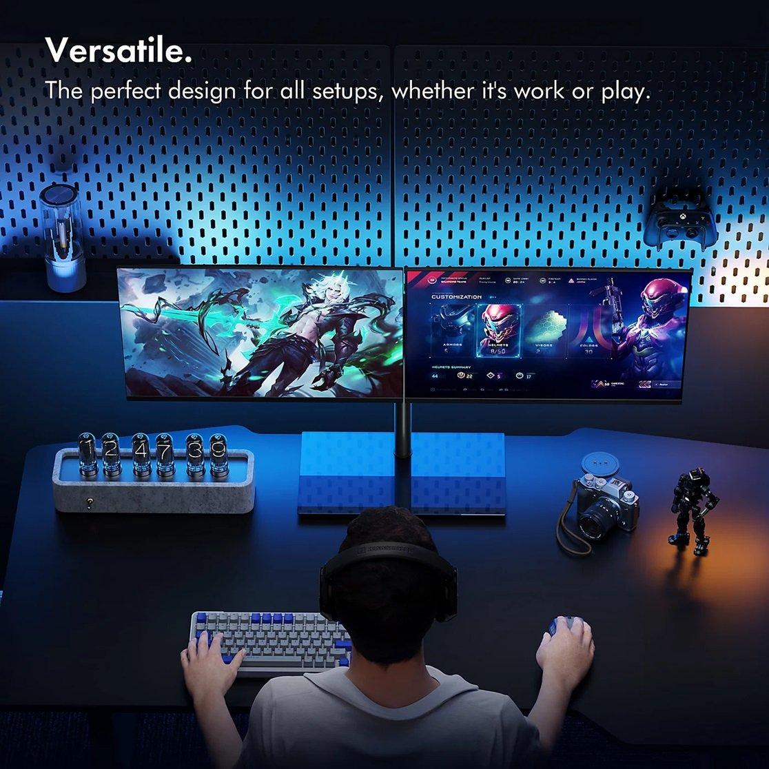 Black - VonHaus - Dual Monitor Stand With Glass Base - 5