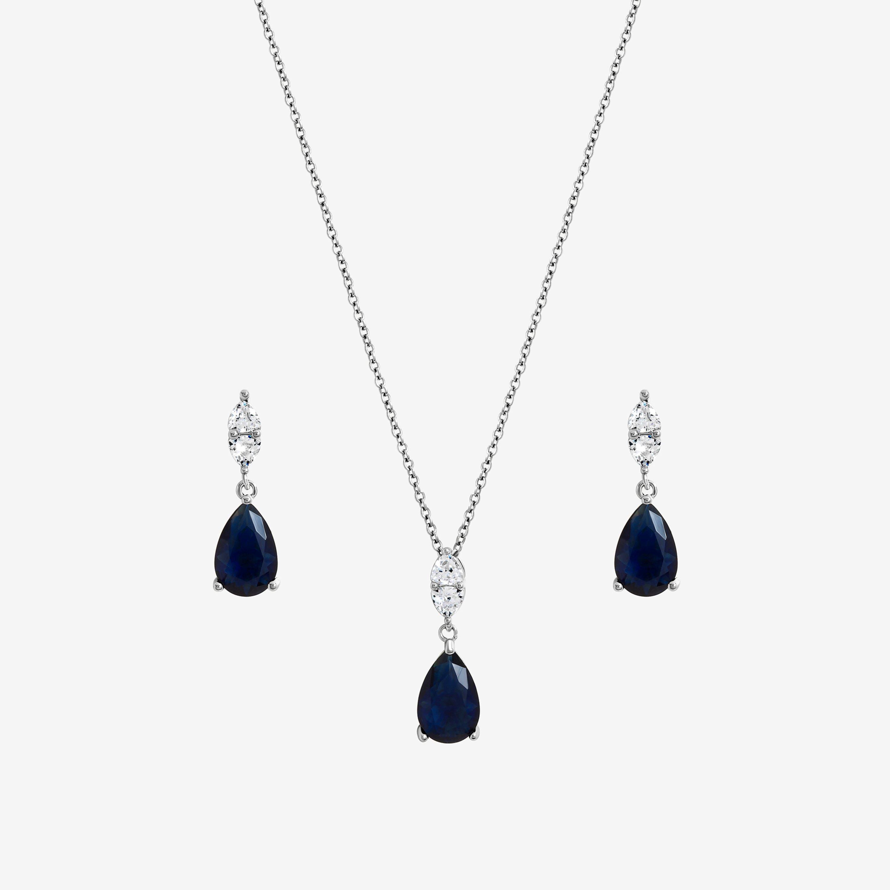 Silver - Jon Richard - Rhodium Plated And Sapphire Peardrop Box Set - 2