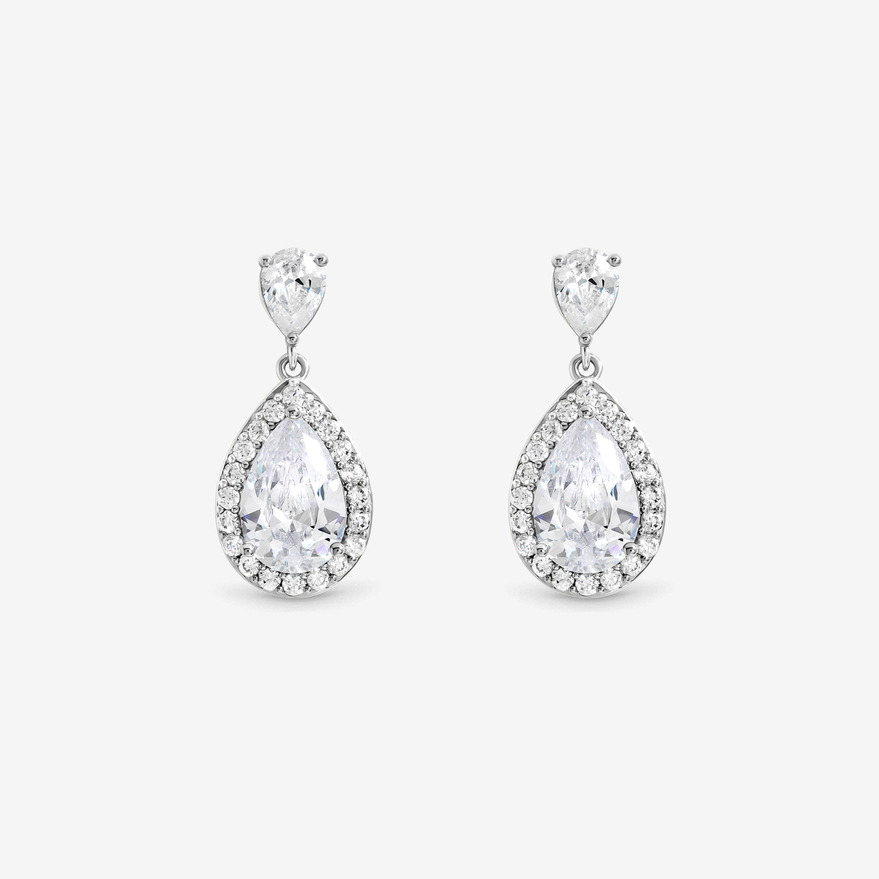 Silver - Jon Richard - Rhodium Plated Pear Drop Earrings