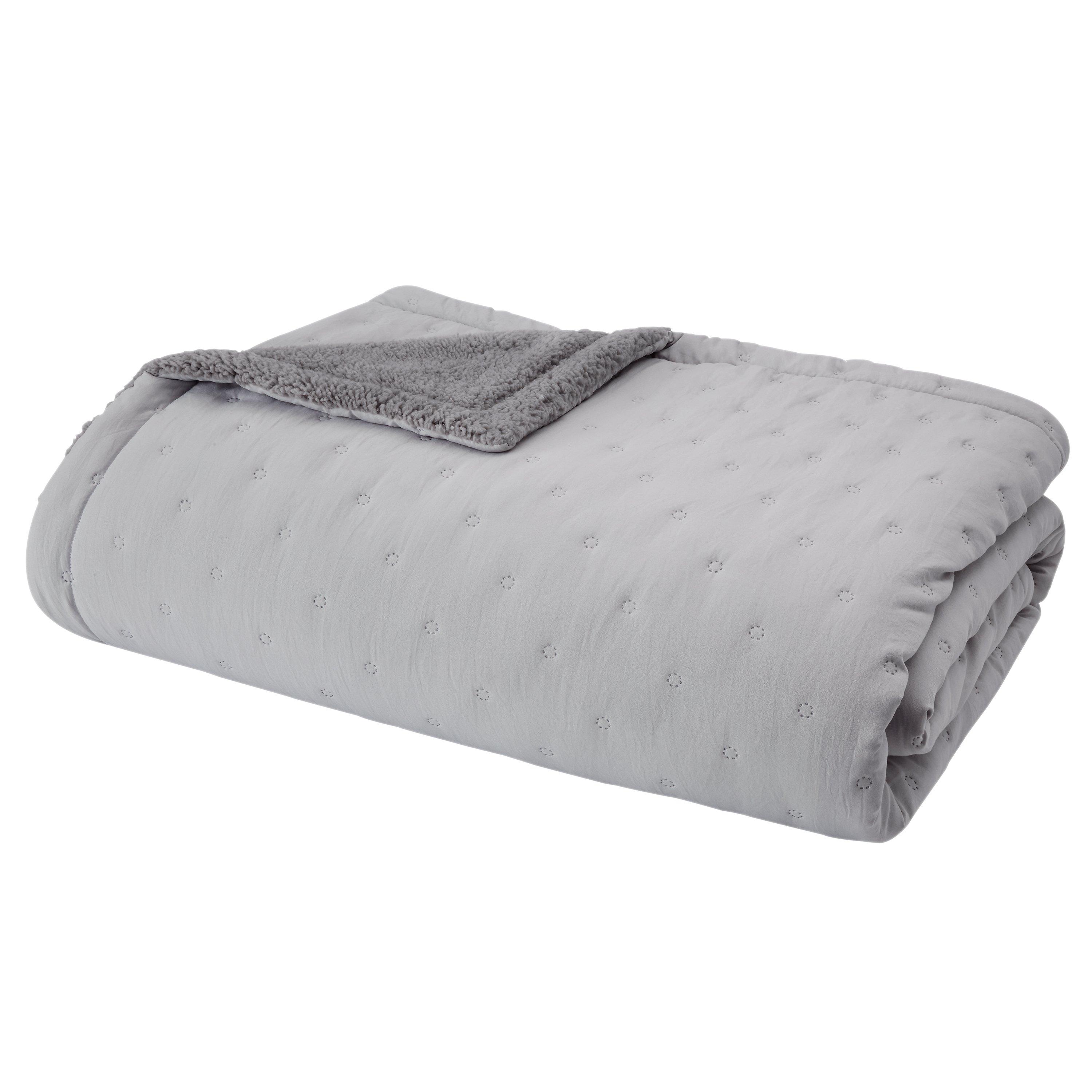 Silver - Catherine Lansfield - Nori Soft Sherpa Bedspread - 4