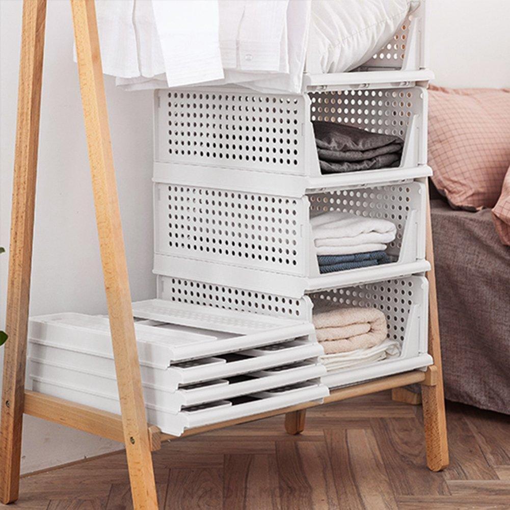 Life Ideas  2Pcs Foldable Stackable Drawer Storage Basket - Off White - 2x XLarge