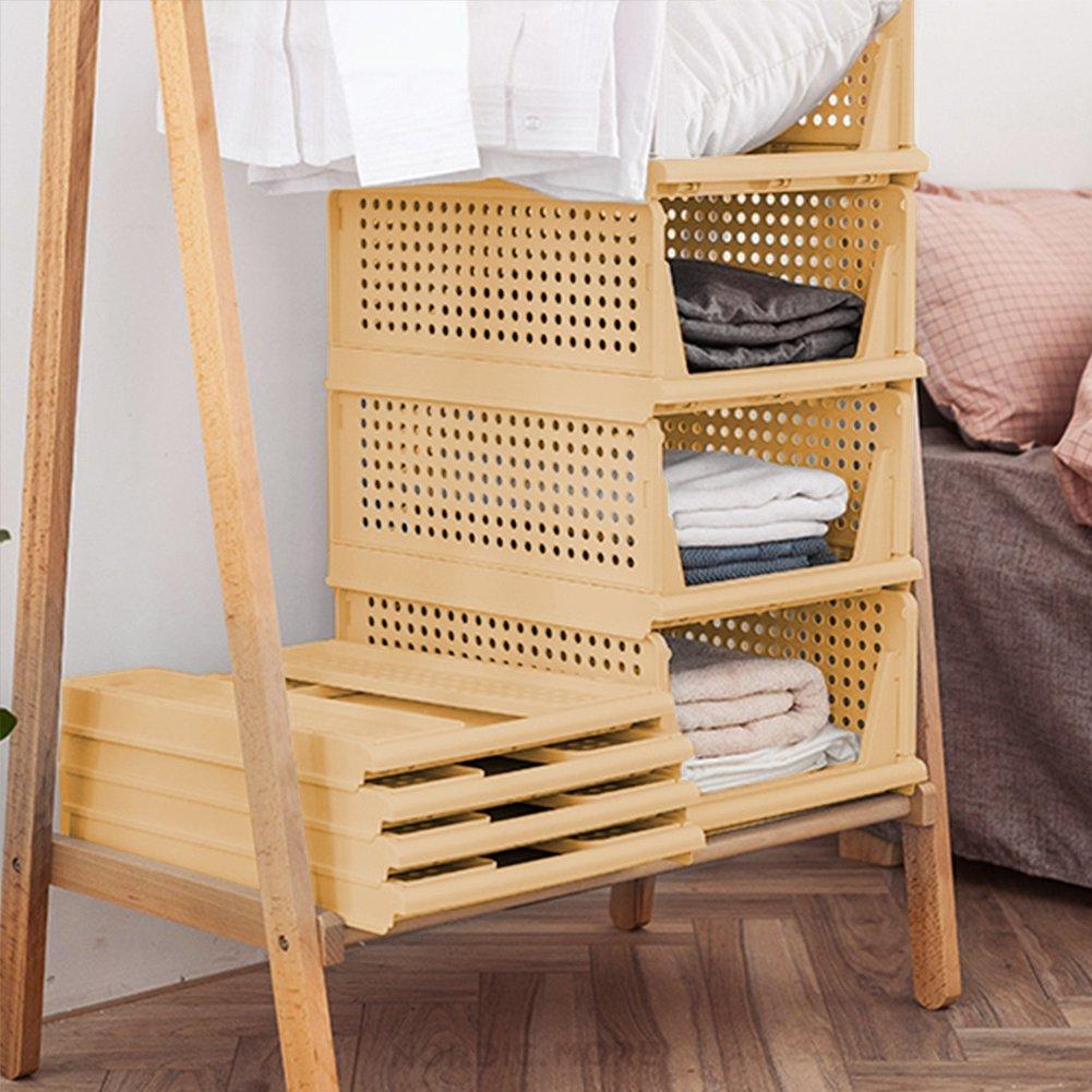 Life Ideas  2Pcs Foldable Stackable Drawer Storage Basket - Yellow - 2x Large