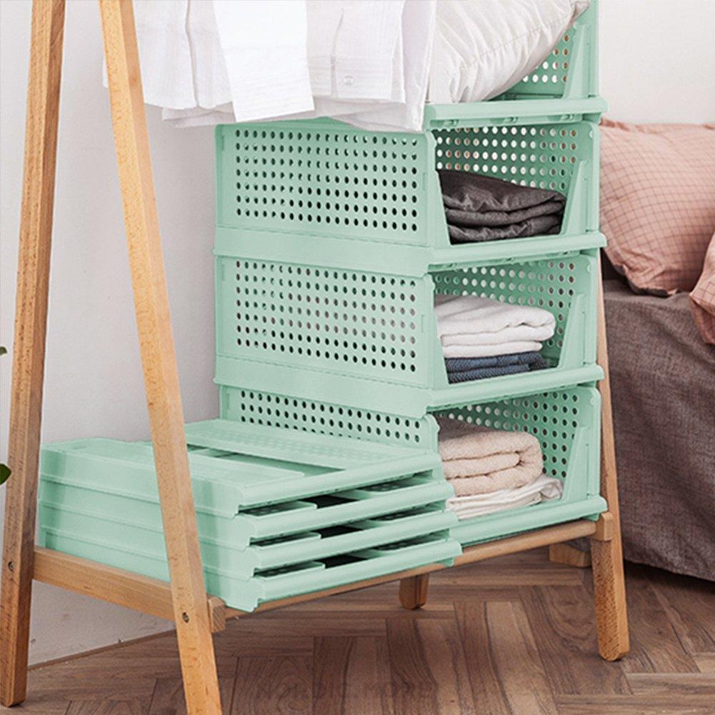 Life Ideas  2Pcs Foldable Stackable Drawer Storage Basket - Green - 2x Large
