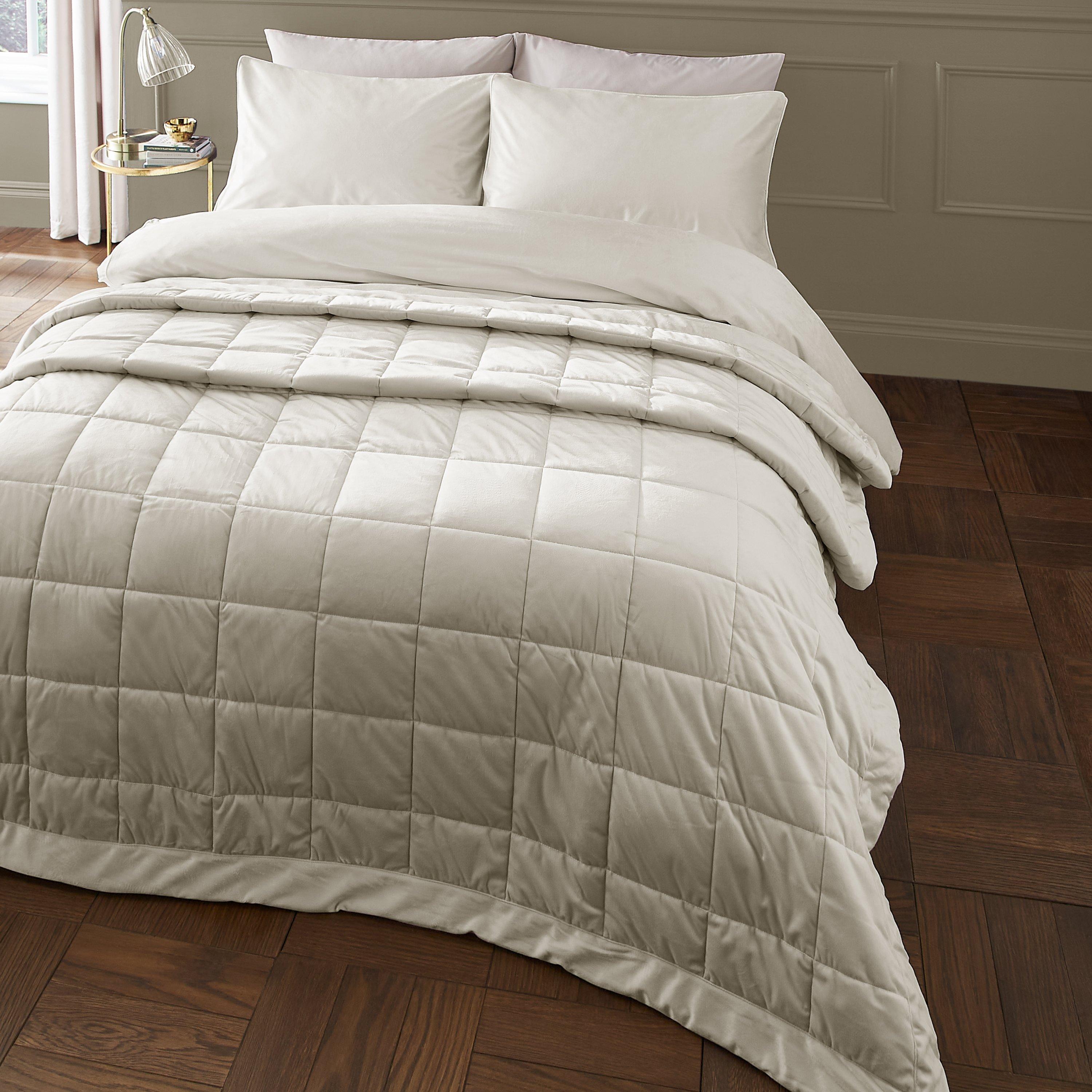 Cream - Catherine Lansfield - Kingsley Matt Velvet Quilted Bedspread - 1