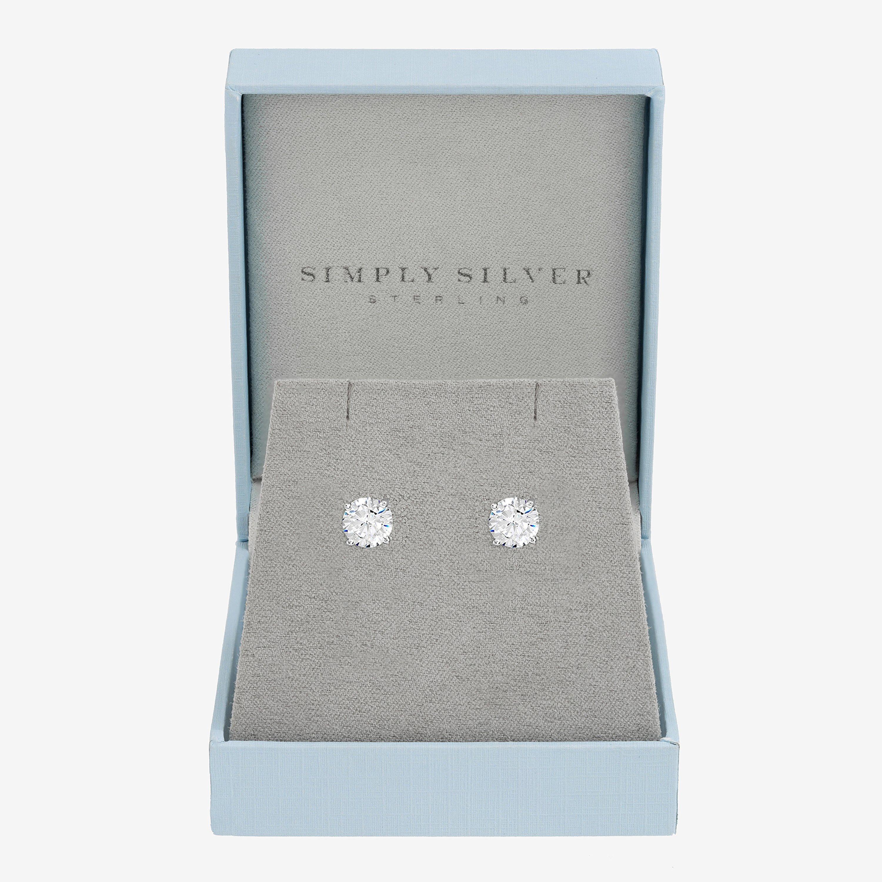 Silver - Simply Silver - 925 Sterling Silver Plated Solitaire Earrings - 1