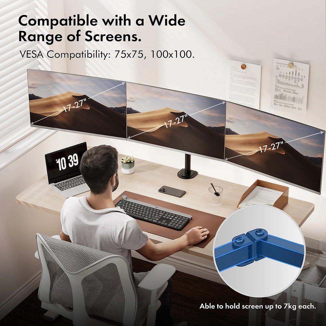 Black - VonHaus - Triple Monitor Clamp for 17-27 Screens - 2