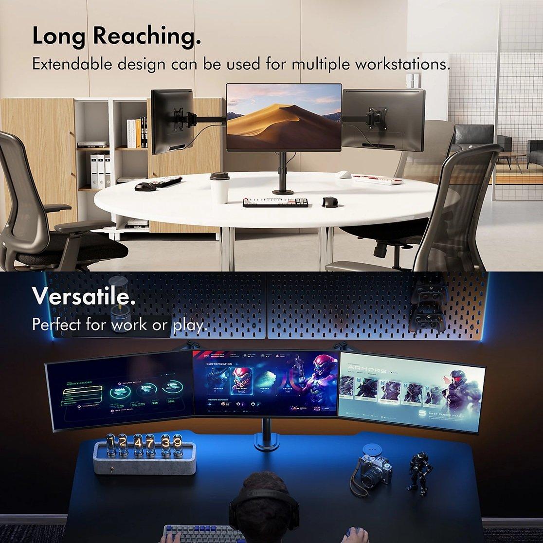 Black - VonHaus - Triple Monitor Clamp for 17-27 Screens - 6