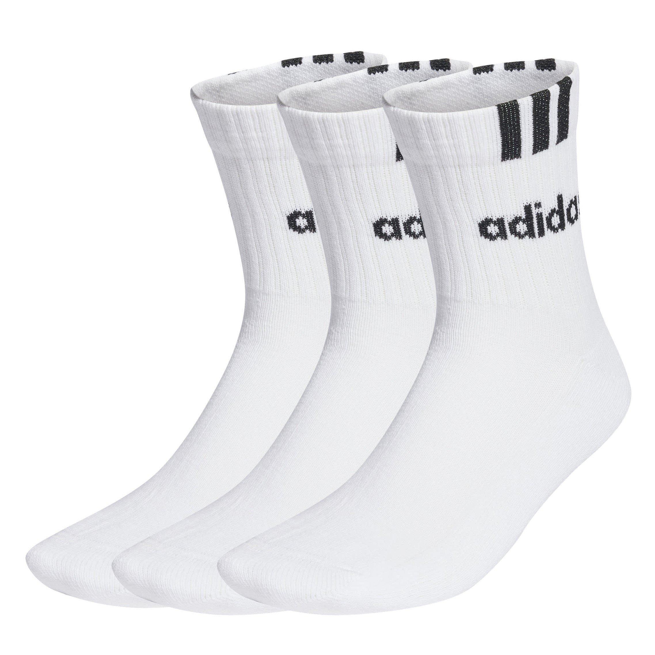 White/Black - adidas - Linear 3 Stripe Cushioned Half Crew Sock