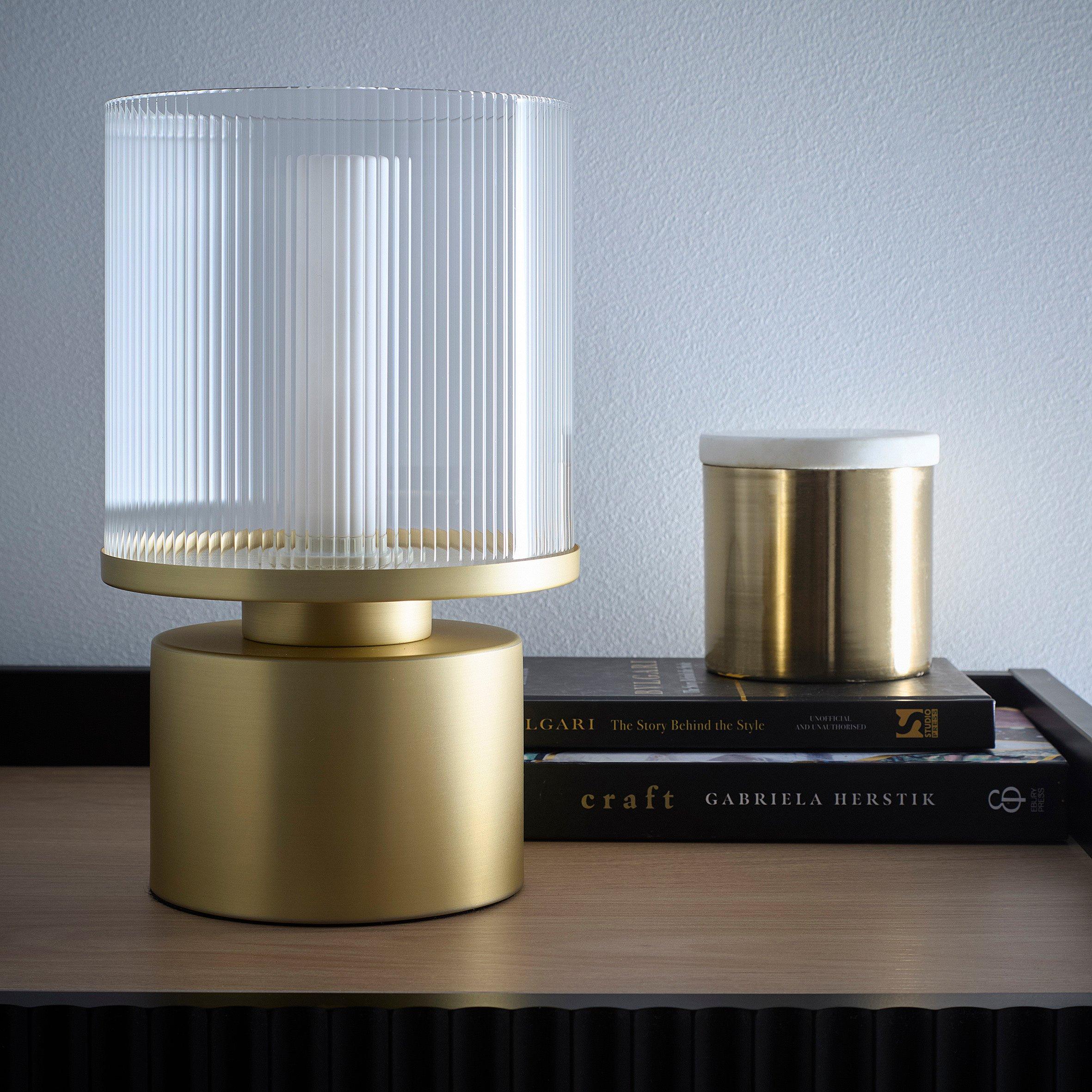 Satin Nickel - K Living - Zoja Satin Nickel Table Lamp with Ribbed Glass Sha - 1