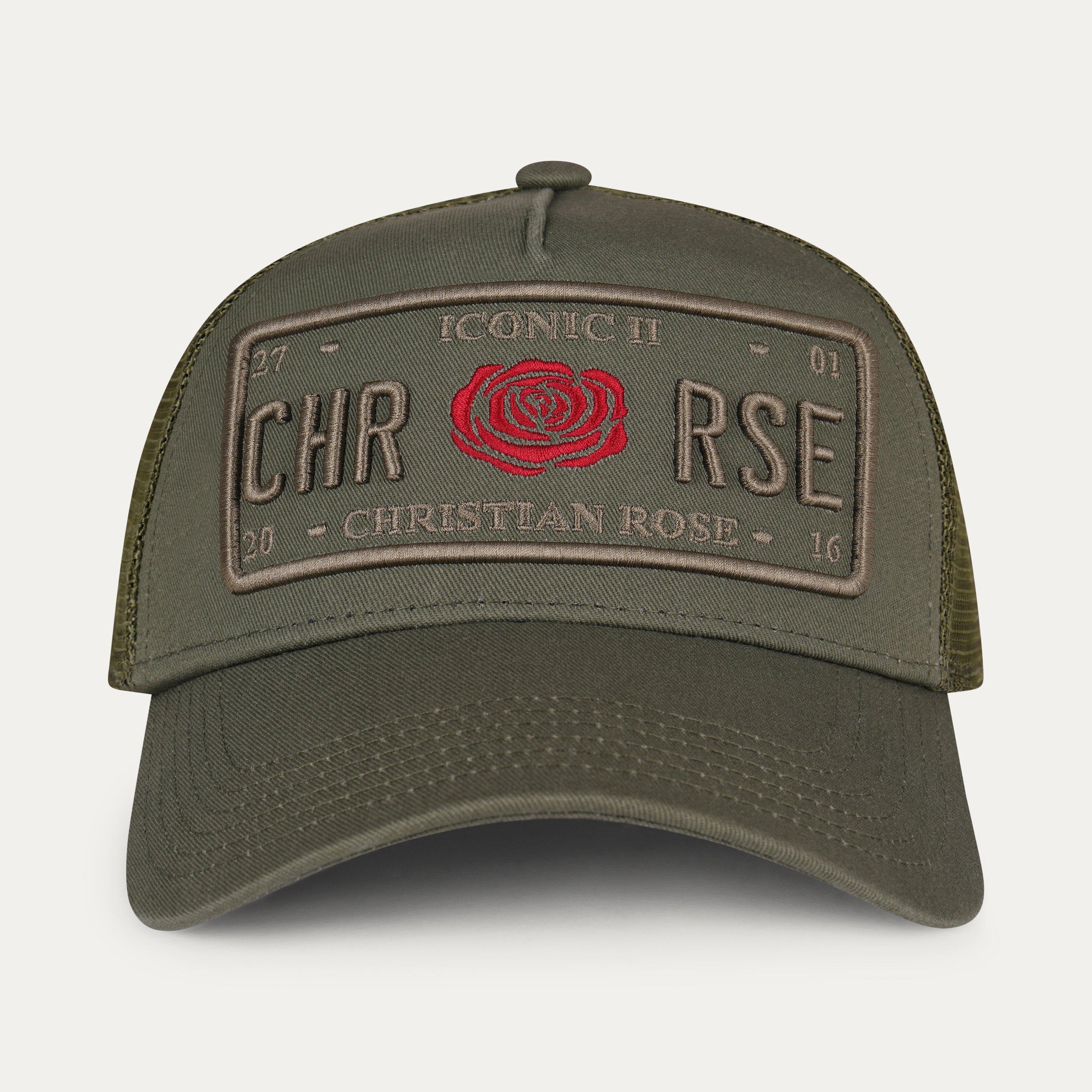 Olive / Olive - Christian Rose - Iconic II Red Rose Plate Trucker Cap - 2